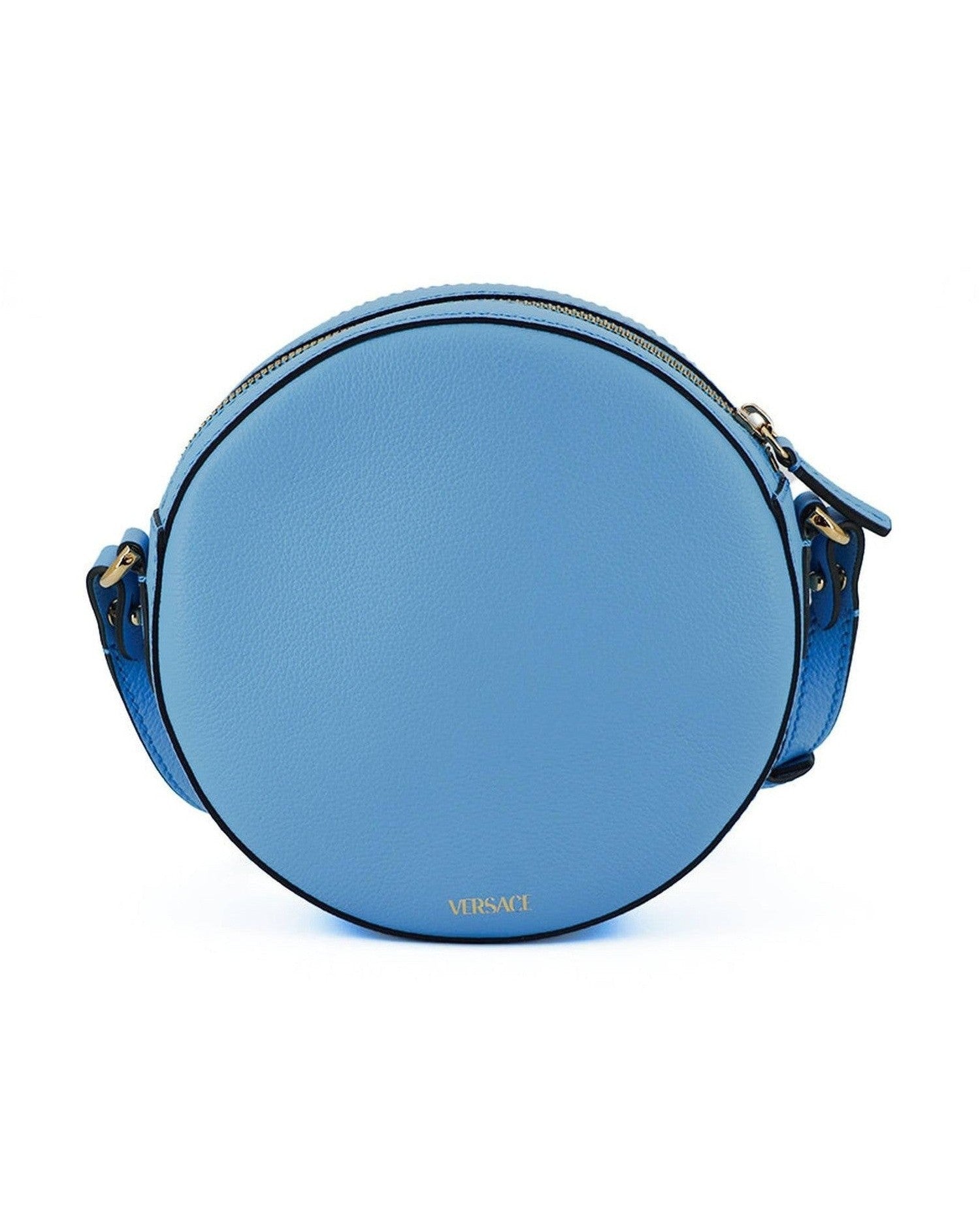 Versace Blue Leather Chic Round Shoulder Bag Glam Steals
