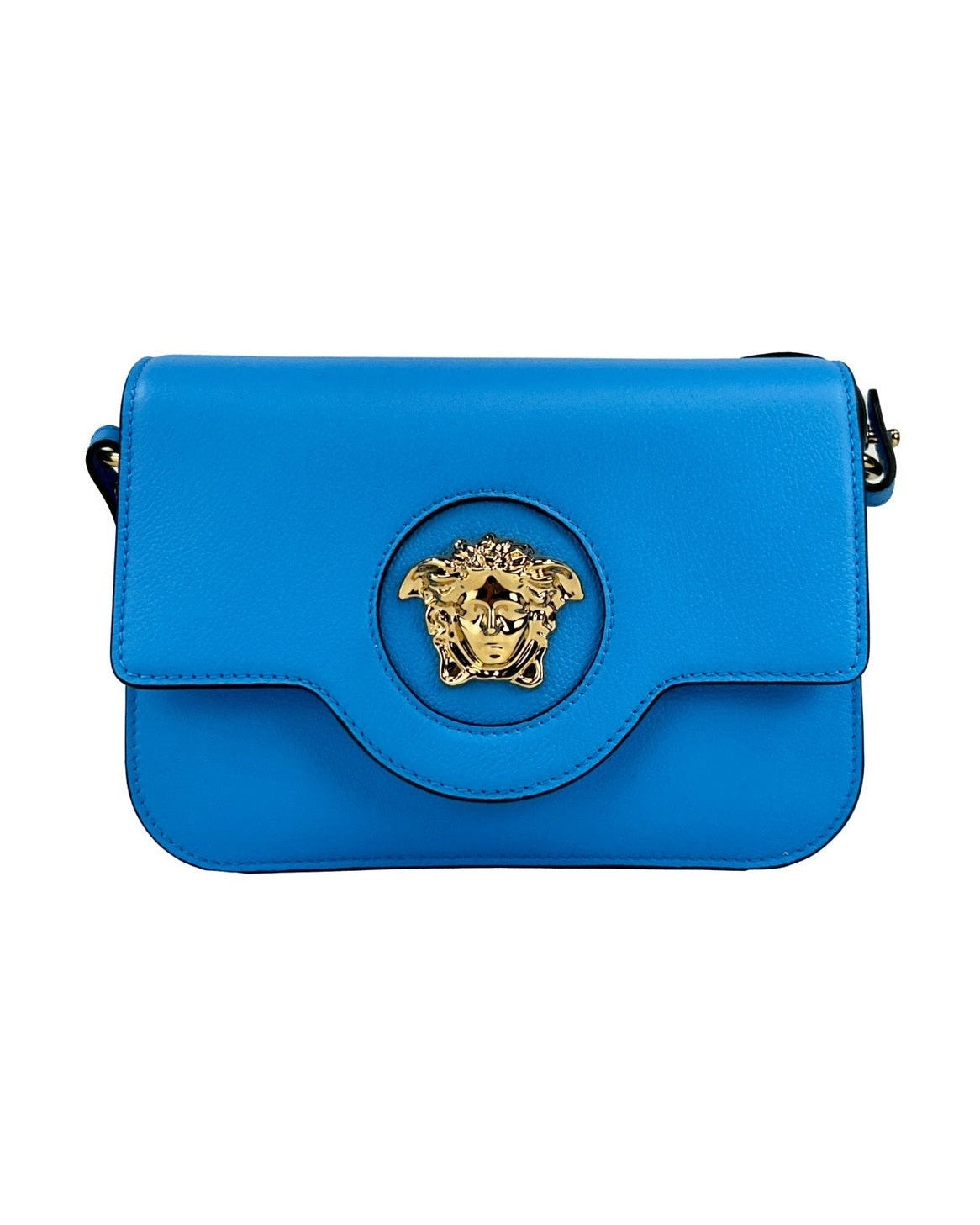 Versace Blue Leather La Medusa Shoulder Crossbody Bag Purse Glam Steals
