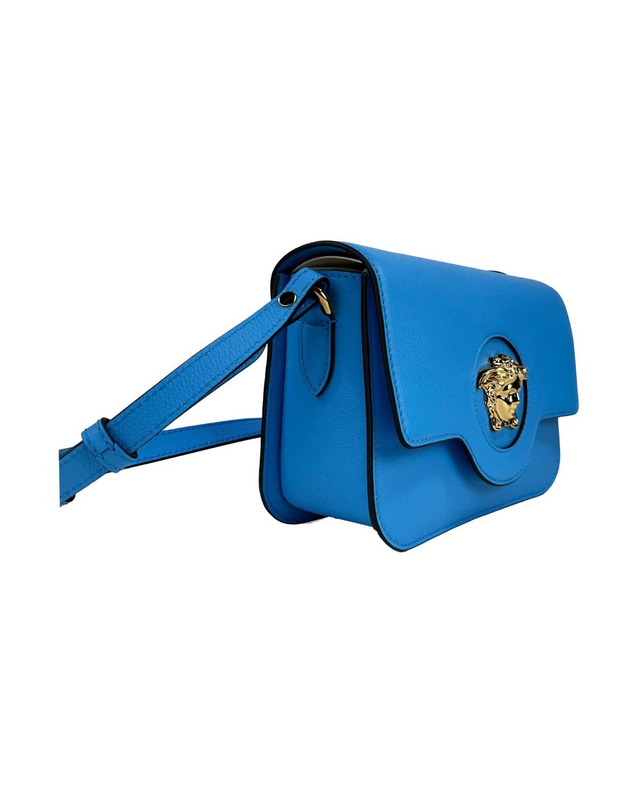 Versace Blue Leather La Medusa Shoulder Crossbody Bag Purse Glam Steals