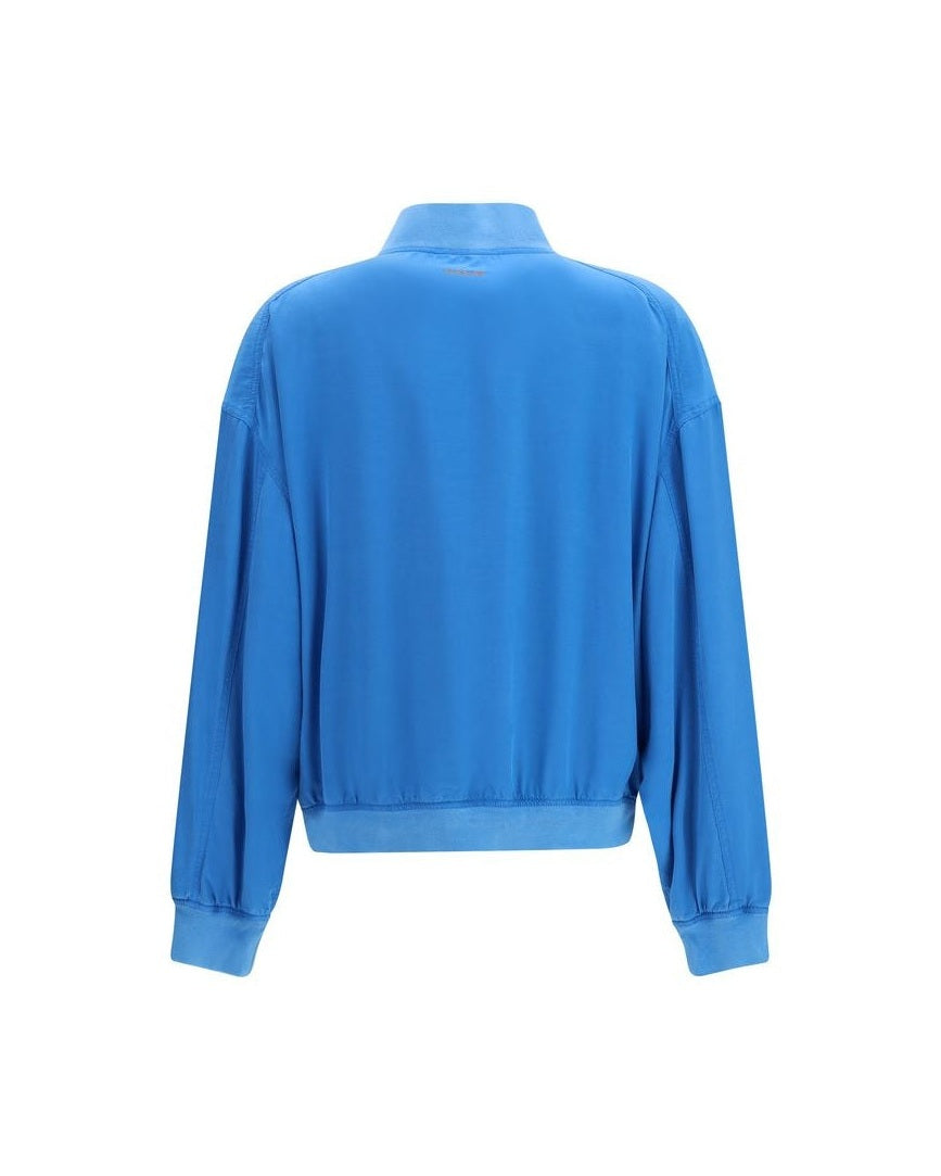 Versace Blue Silk Bomber Jacket Glam Steals