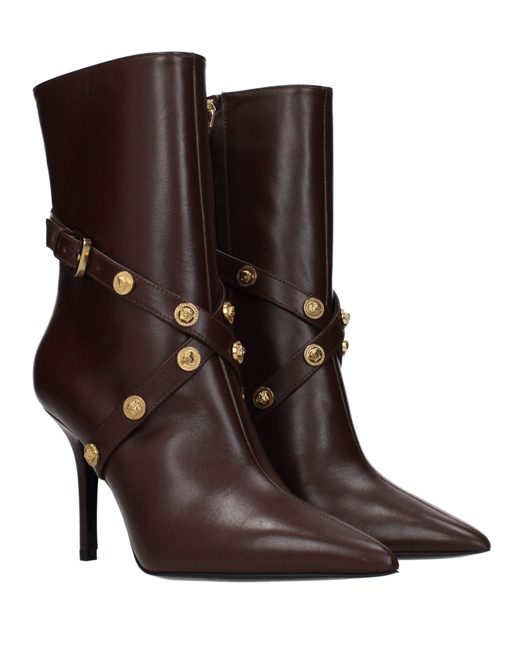 Versace Brown Leather Ankle Boots Glam Steals