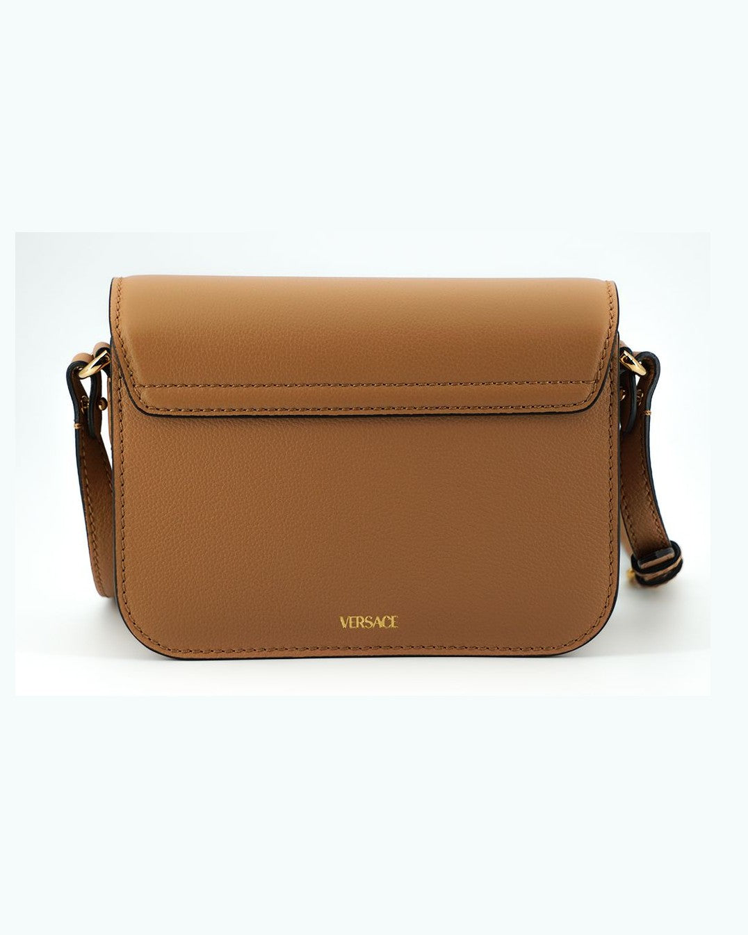 Versace Brown Leather Elegant Calf Shoulder Bag Glam Steals