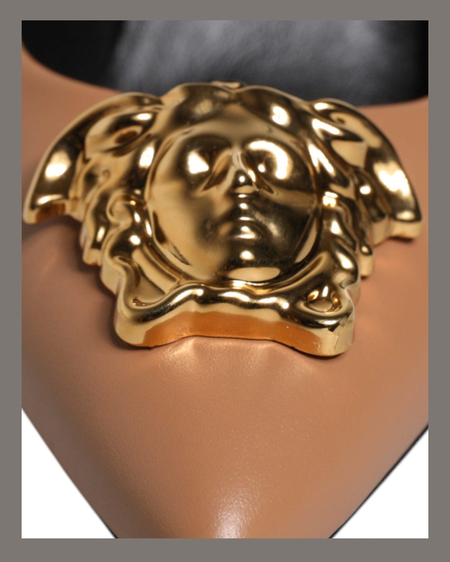 Versace Brown Leather Logo Plaque High Heels Pumps Shoes Glam Steals