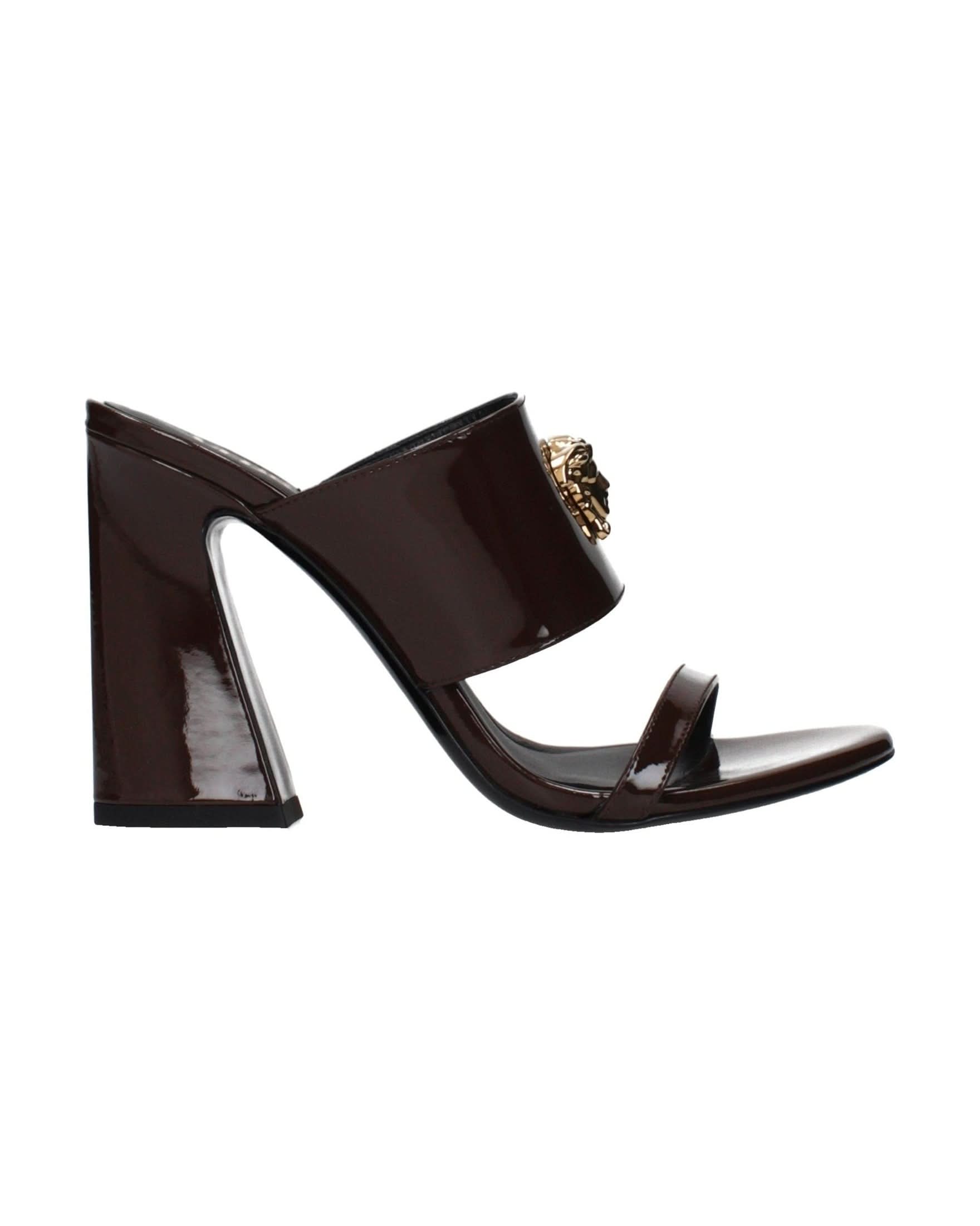 Versace Brown Leather Stiletto Heel Sandals