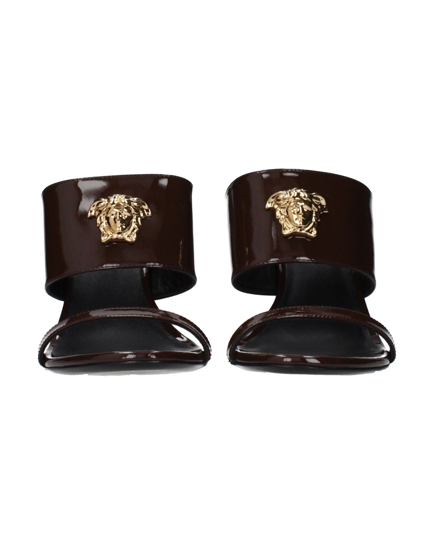 Versace Brown Leather Stiletto Heel Sandals