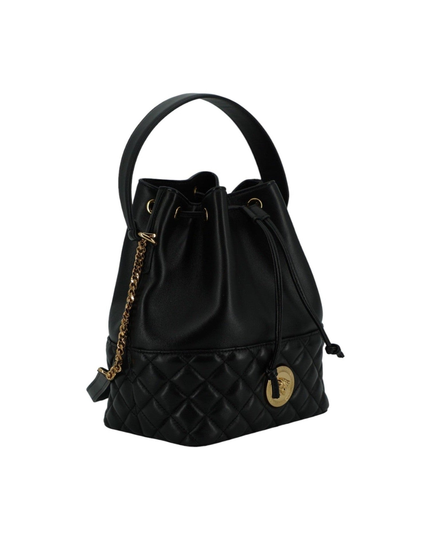 Versace Elegant Leather Medusa Bucket Shoulder Black Bag Glam Steals
