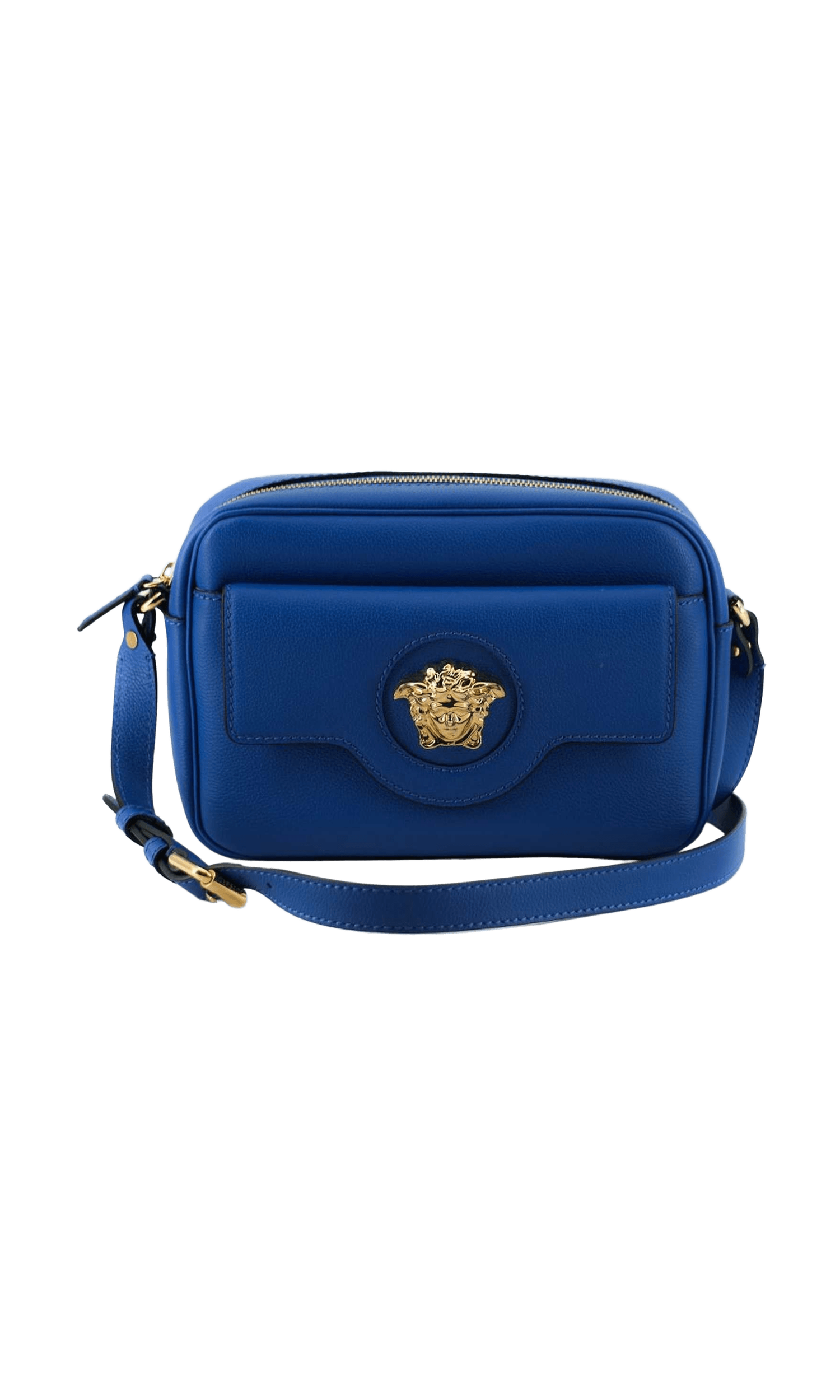 Versace Elegant Calf Leather Camera Case Blue Bag Glam Steals