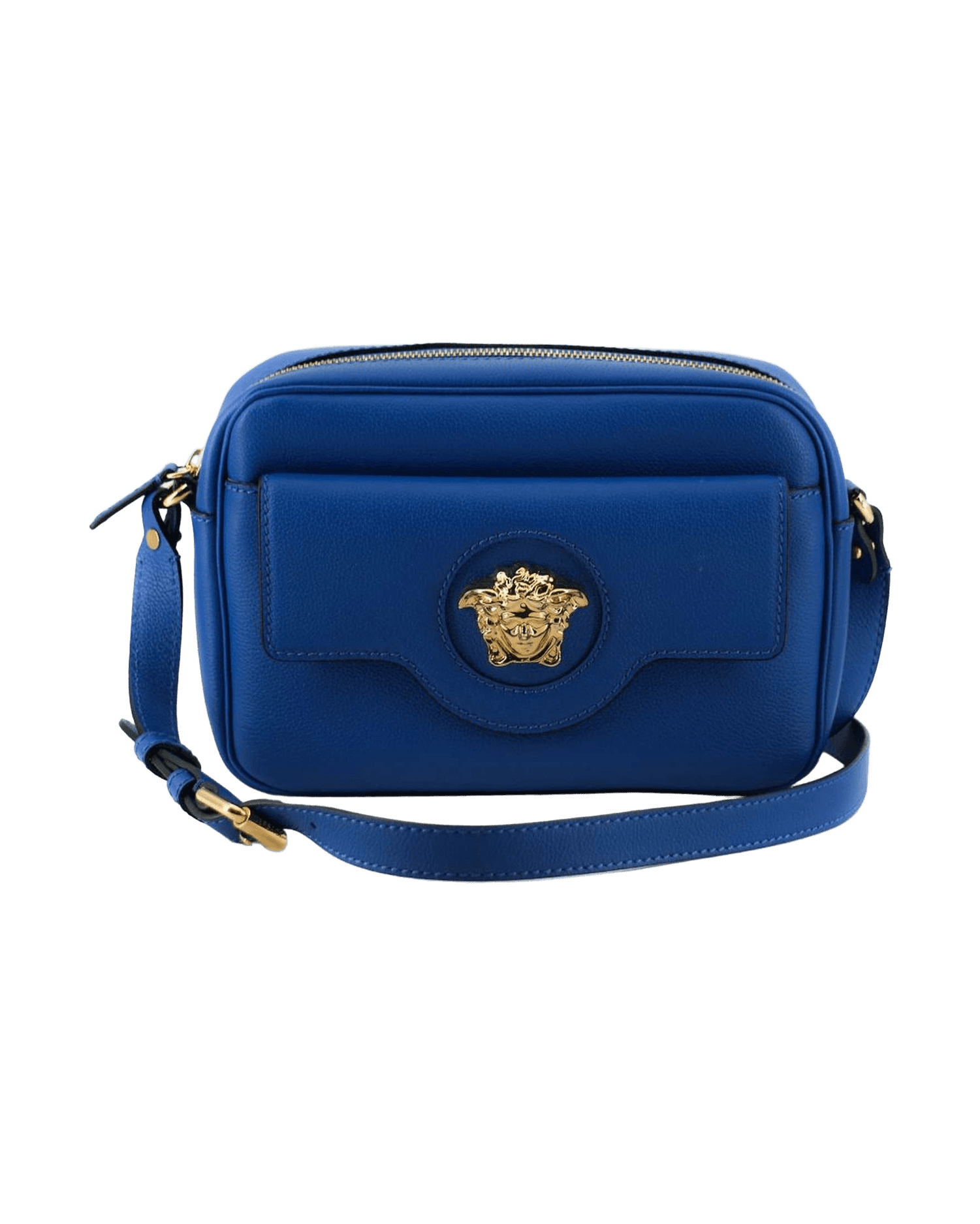 Versace Elegant Blue Calf Leather Camera Case Bag Glam Steals