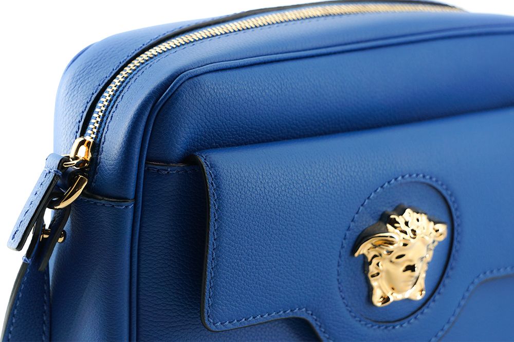Versace Elegant Calf Leather Camera Case Blue Bag Glam Steals