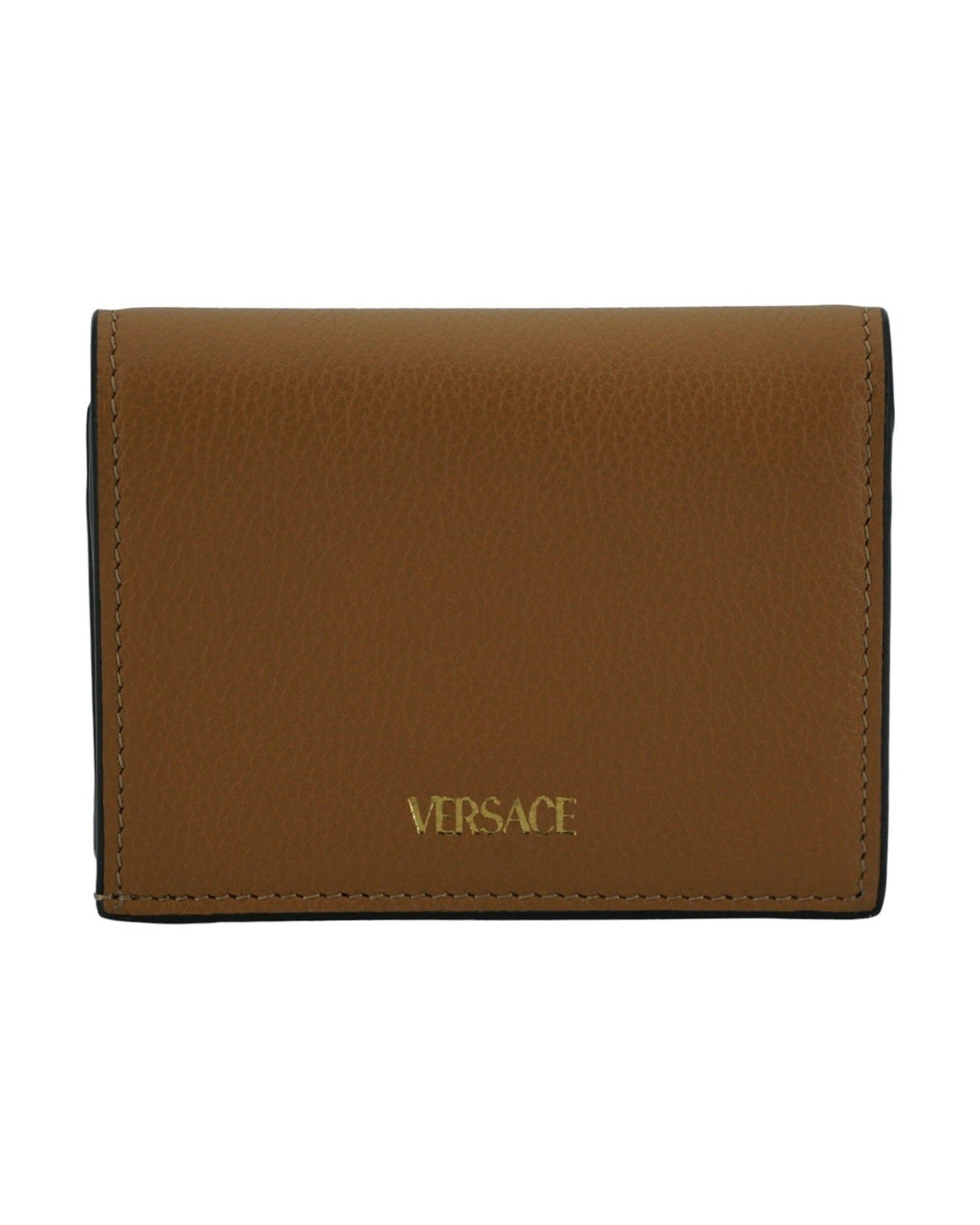 Versace Elegant Compact Leather Wallet Brown Glam Steals