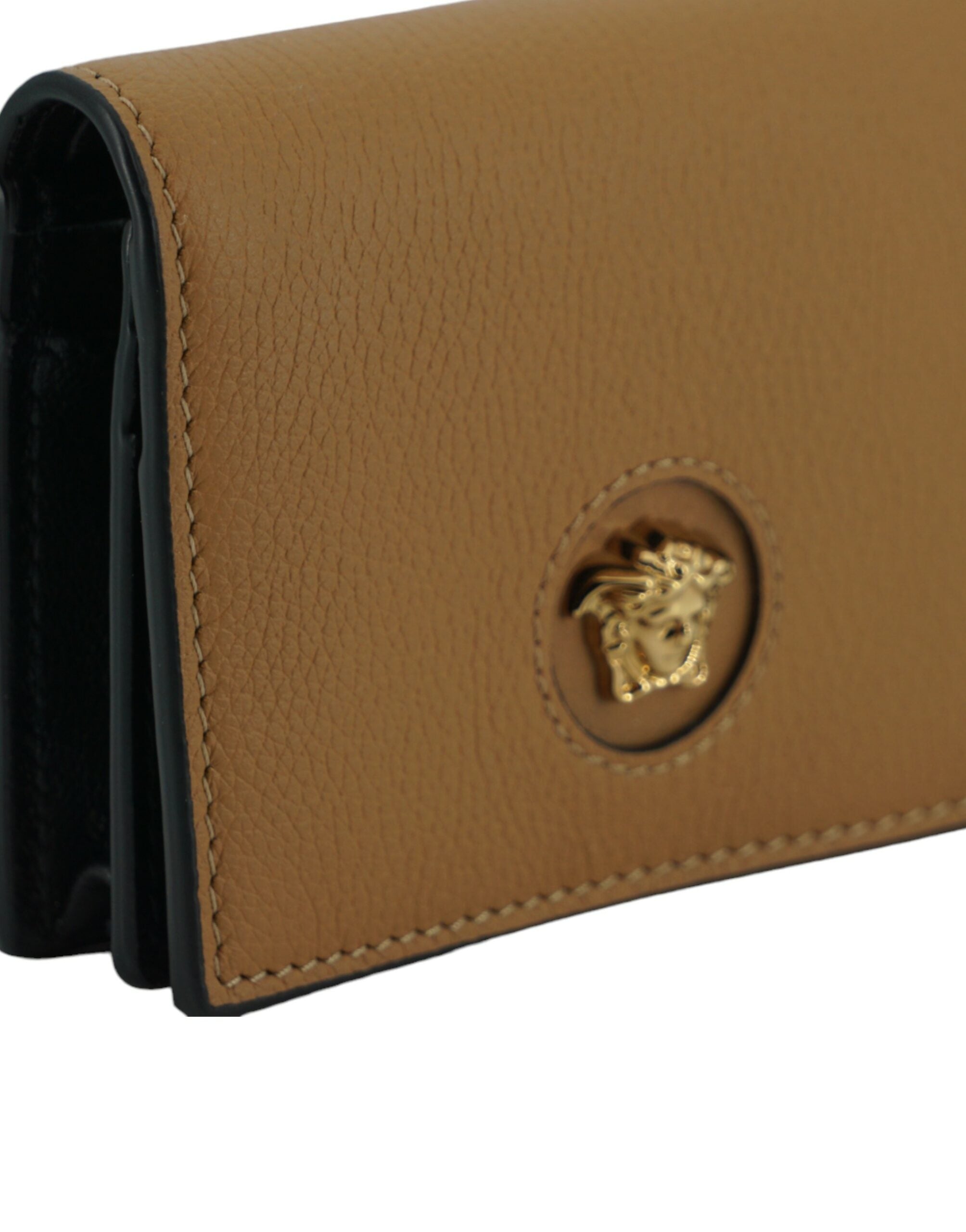 Versace Elegant Compact Leather Wallet Brown Glam Steals