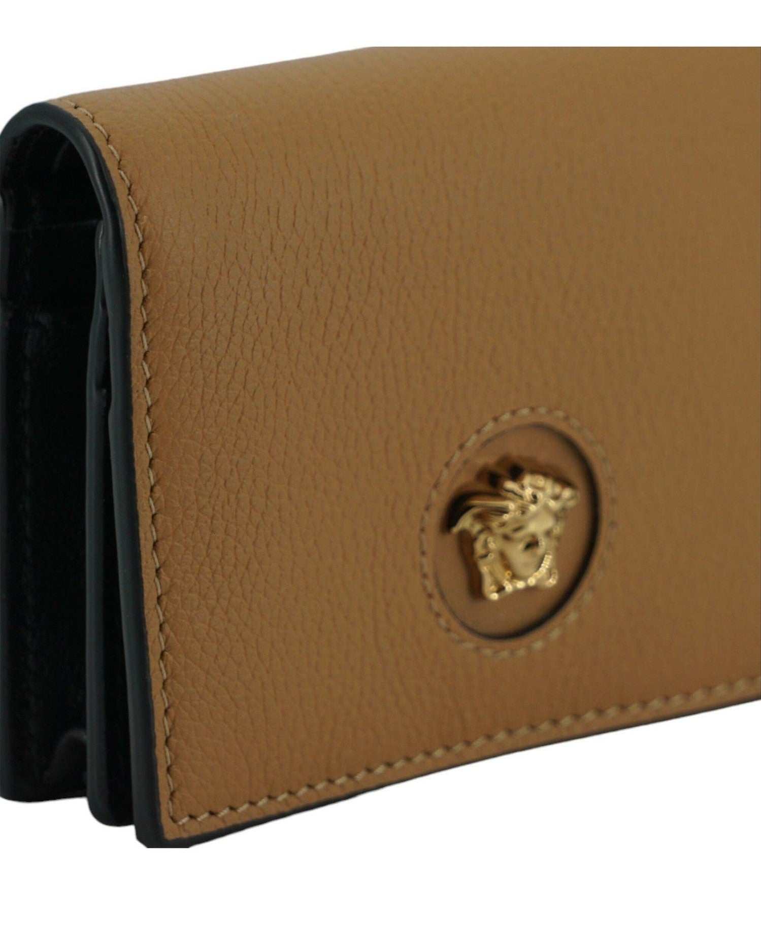 Versace Elegant Compact Leather Wallet Brown Glam Steals