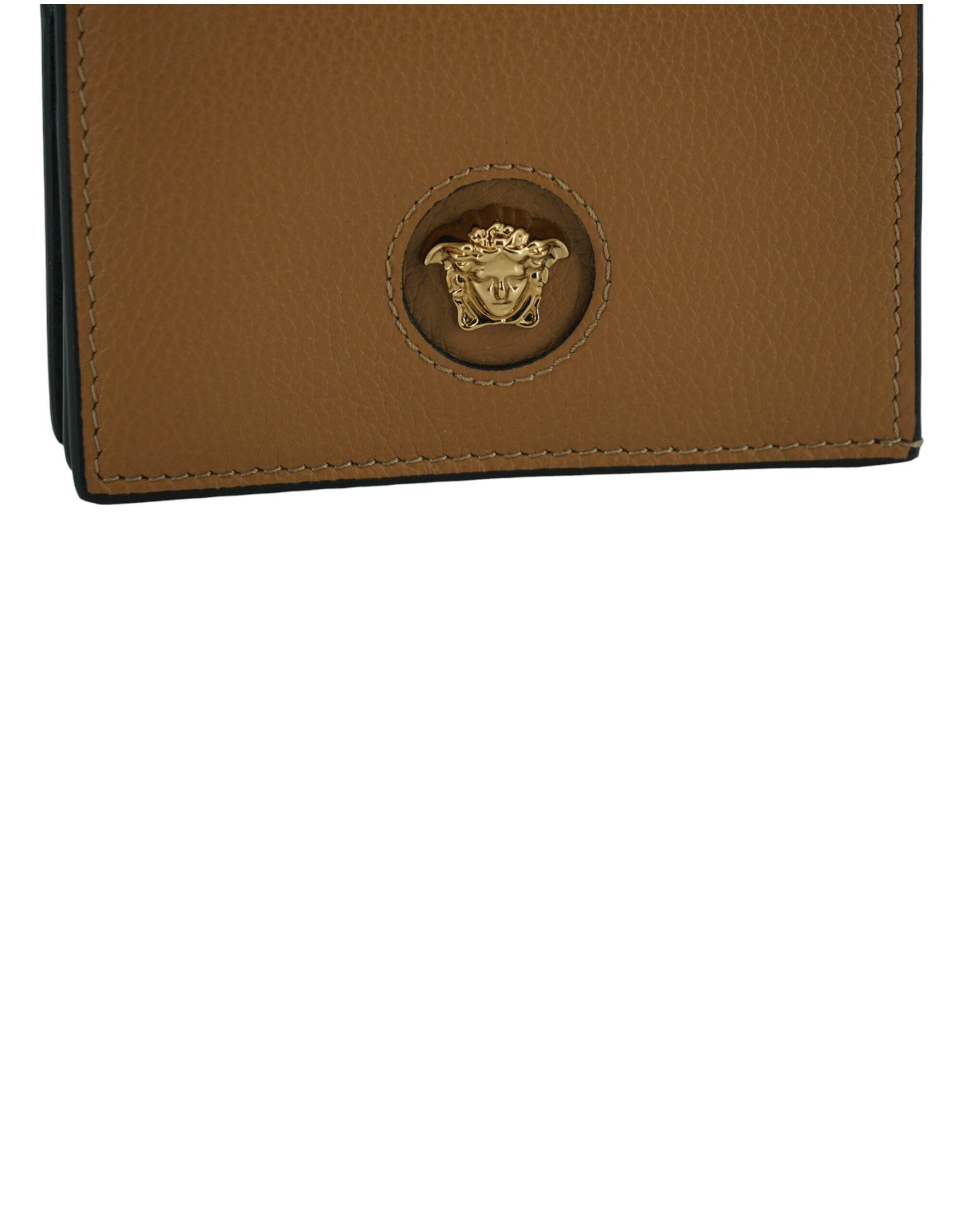 Versace Elegant Compact Leather Wallet Brown Glam Steals