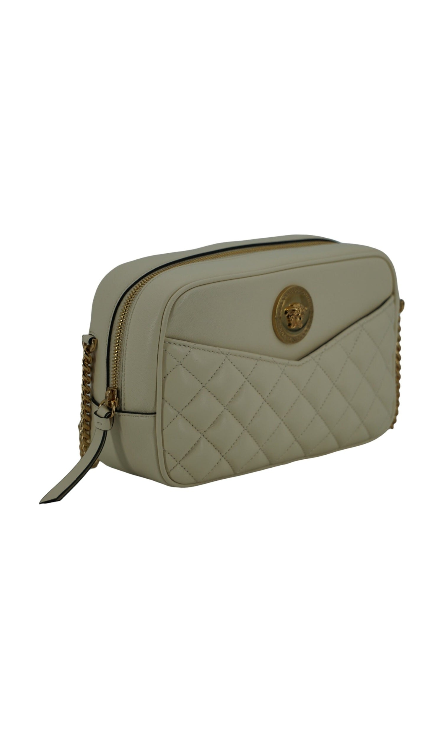 Versace Elegant Leather Camera Shoulder White Bag Glam Steals