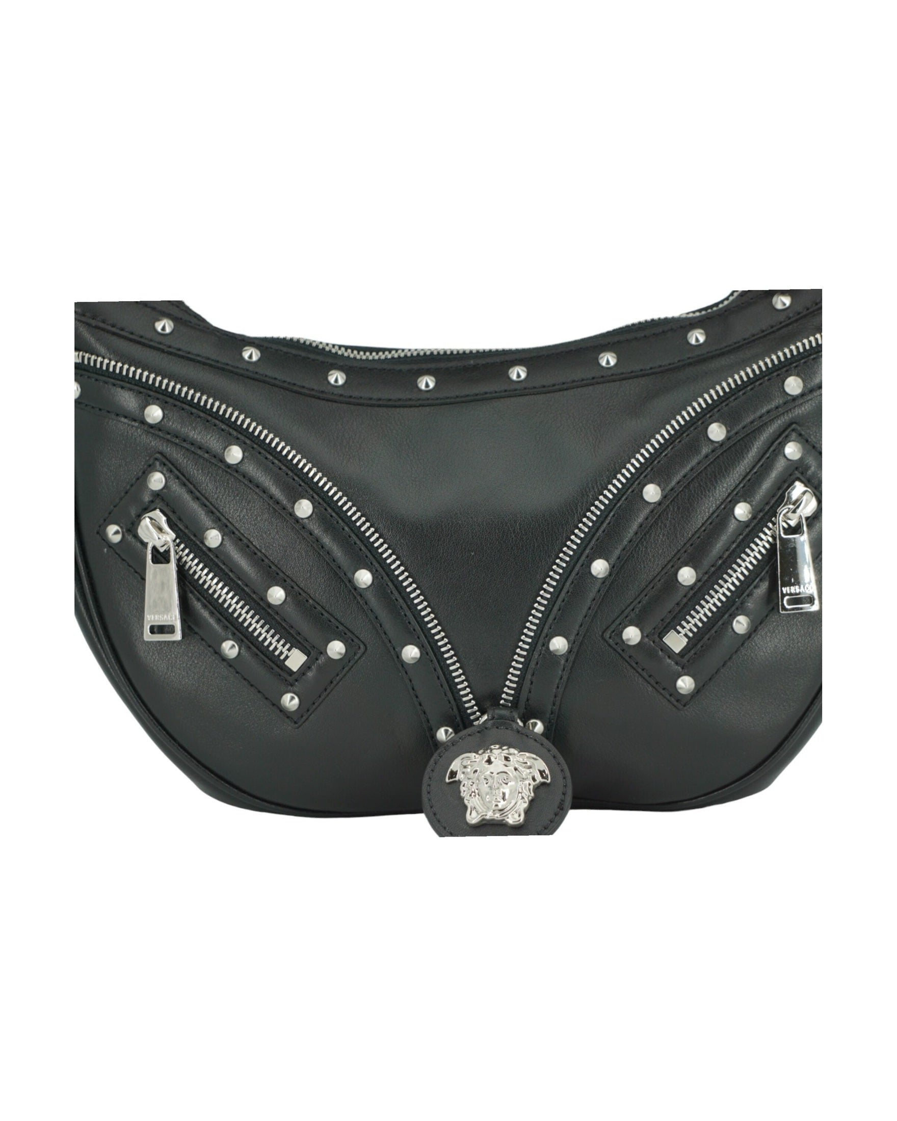 Versace Elegant Leather Hobo Shoulder Black Bag Glam Steals