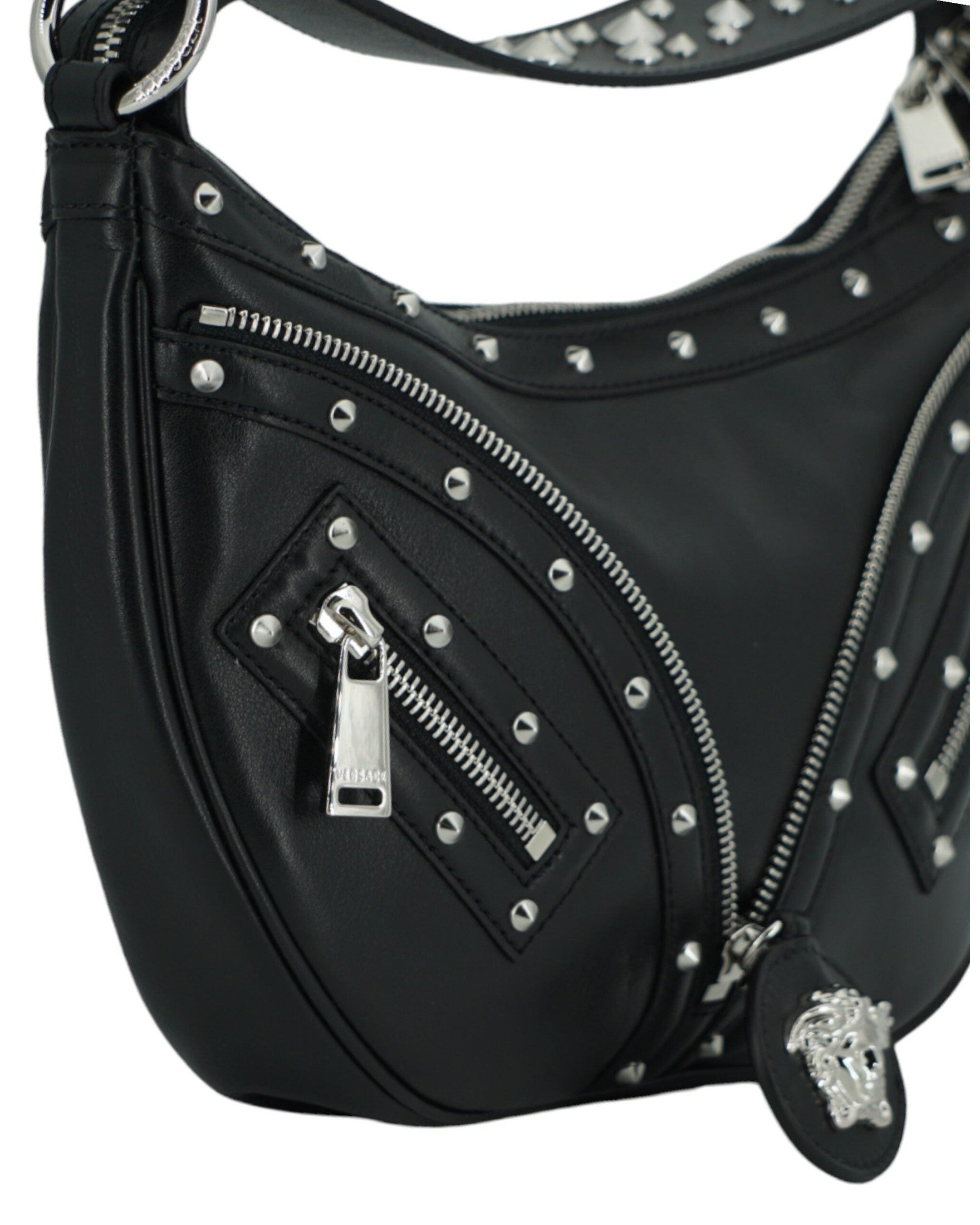 Versace Elegant Leather Hobo Shoulder Black Bag Glam Steals