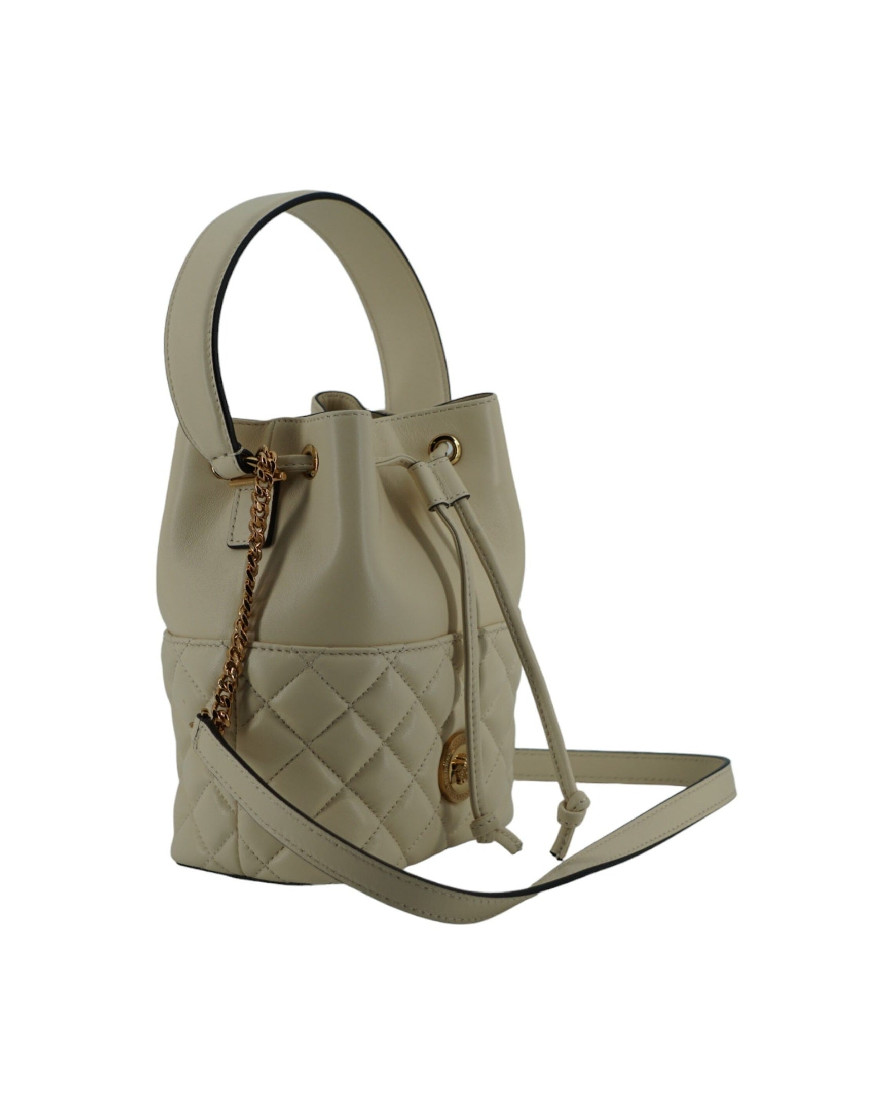 Versace Elegant Small Leather Bucket Shoulder White Bag Glam Steals