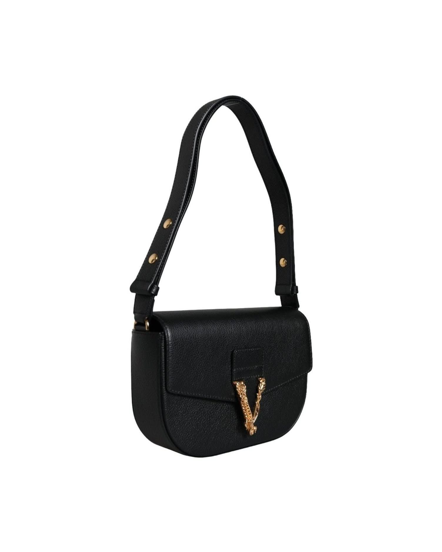 Versace Black Leather Grainy Calf Logo Crossbody Shoulder Bag Cross Body Bags