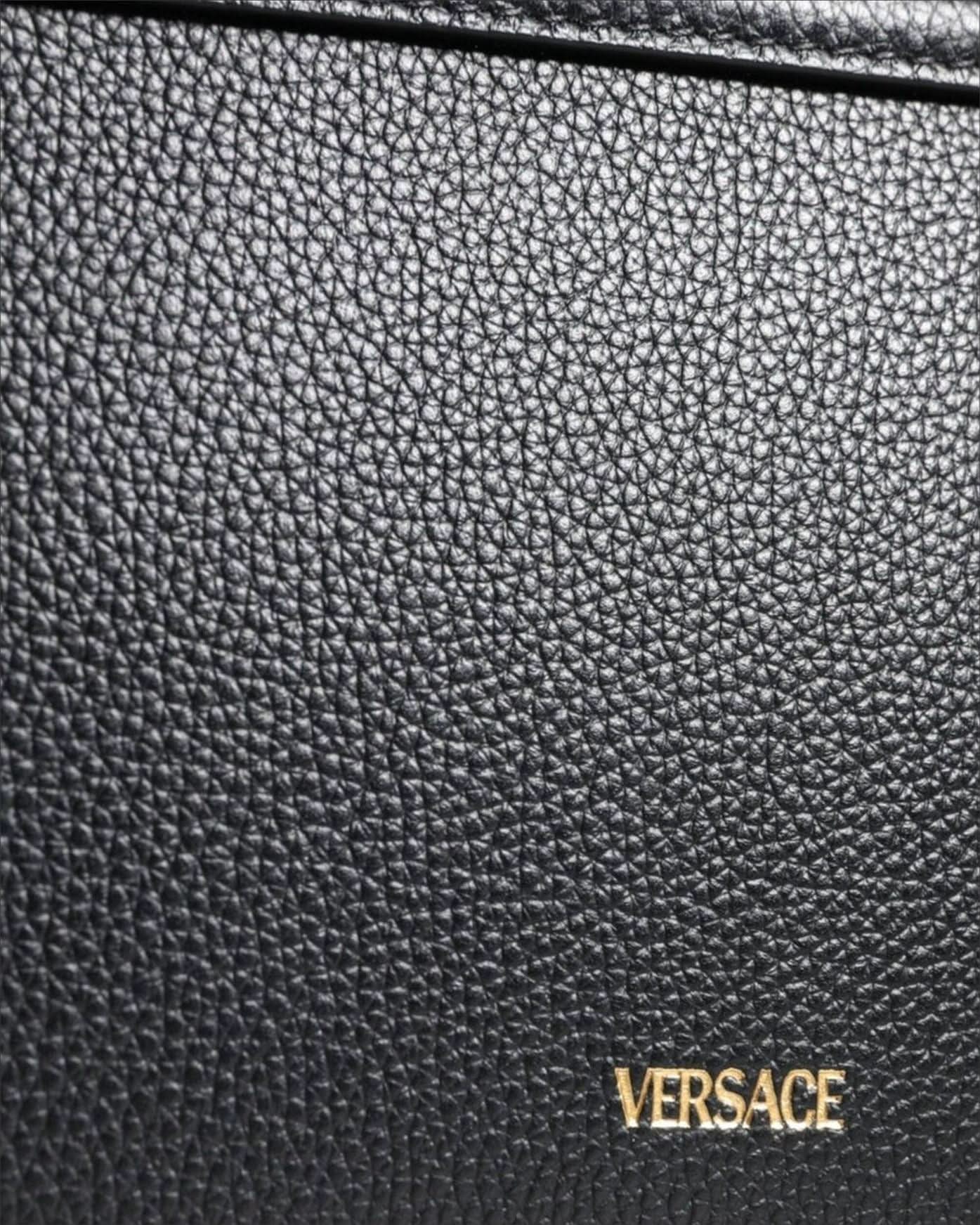 Versace Black Leather Grainy Calf Logo Crossbody Shoulder Bag Cross Body Bags