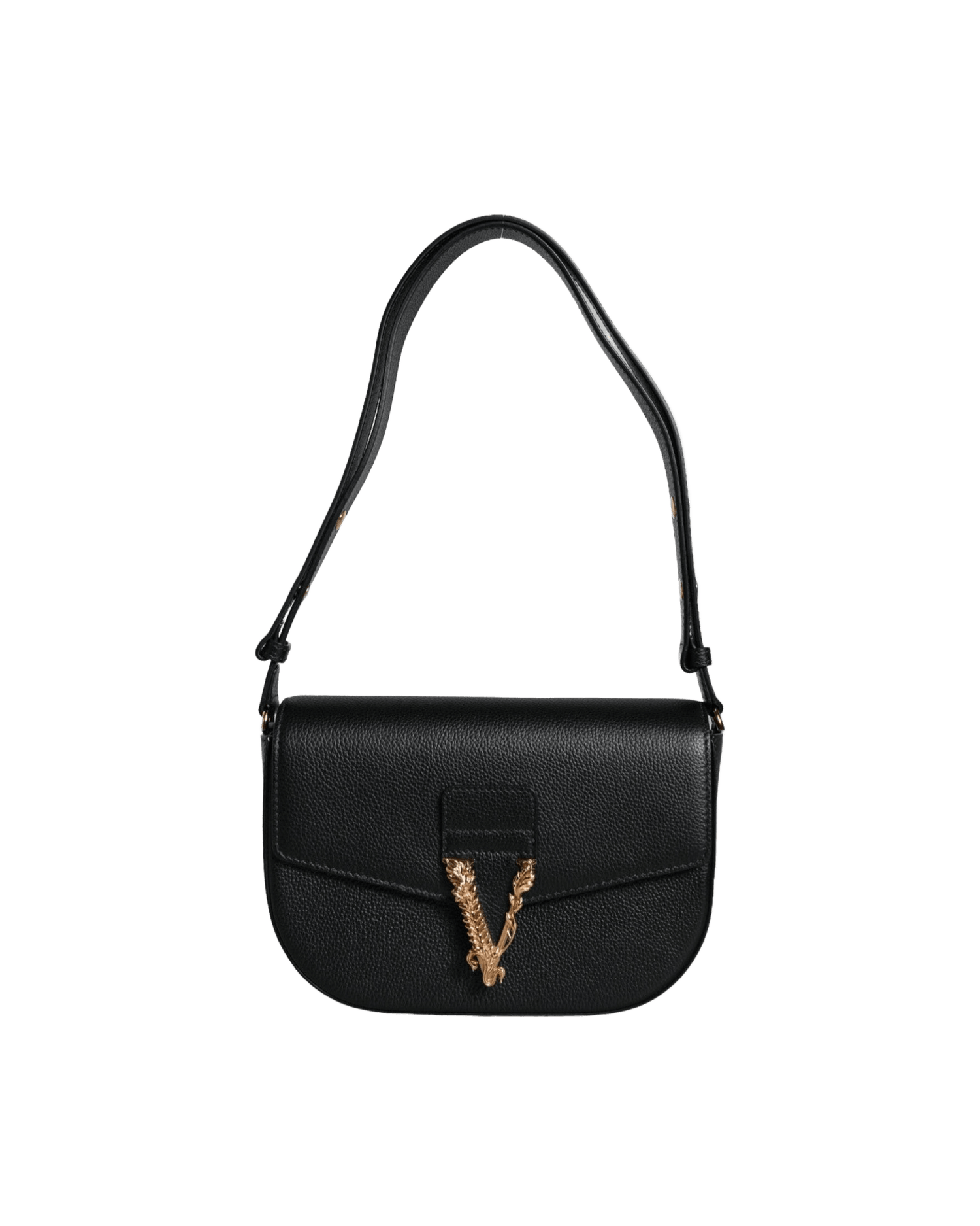 Versace Black Leather Grainy Calf Logo Crossbody Shoulder Bag Cross Body Bags