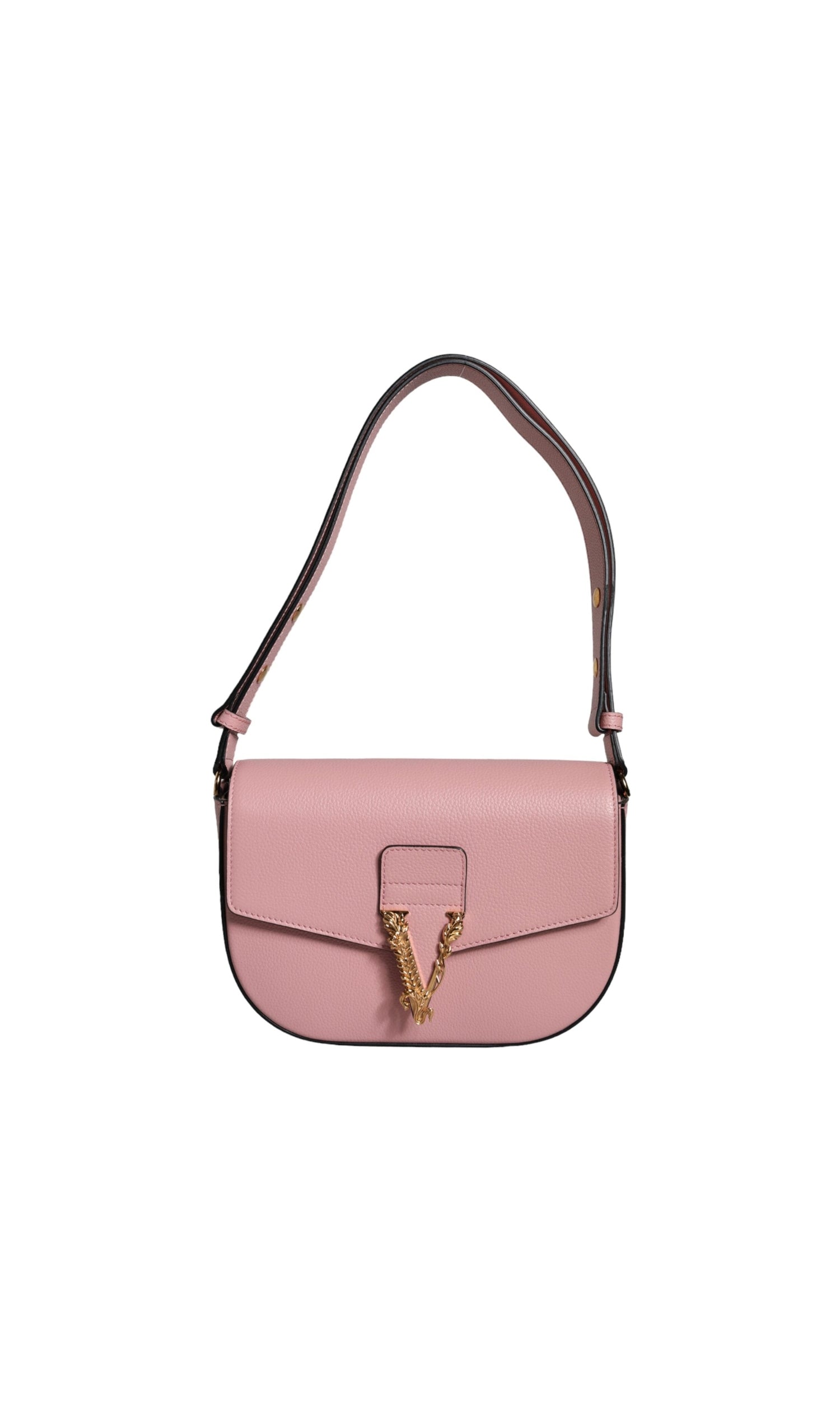 Versace Grainy Calf Leather Logo Crossbody Shoulder Pink Bag Glam Steals