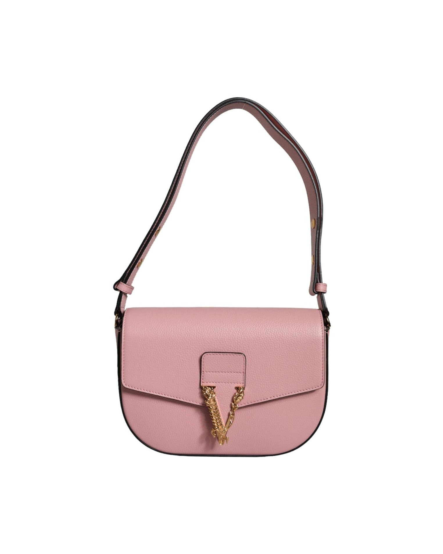 Versace Grainy Calf Leather Logo Crossbody Shoulder Pink Bag Glam Steals