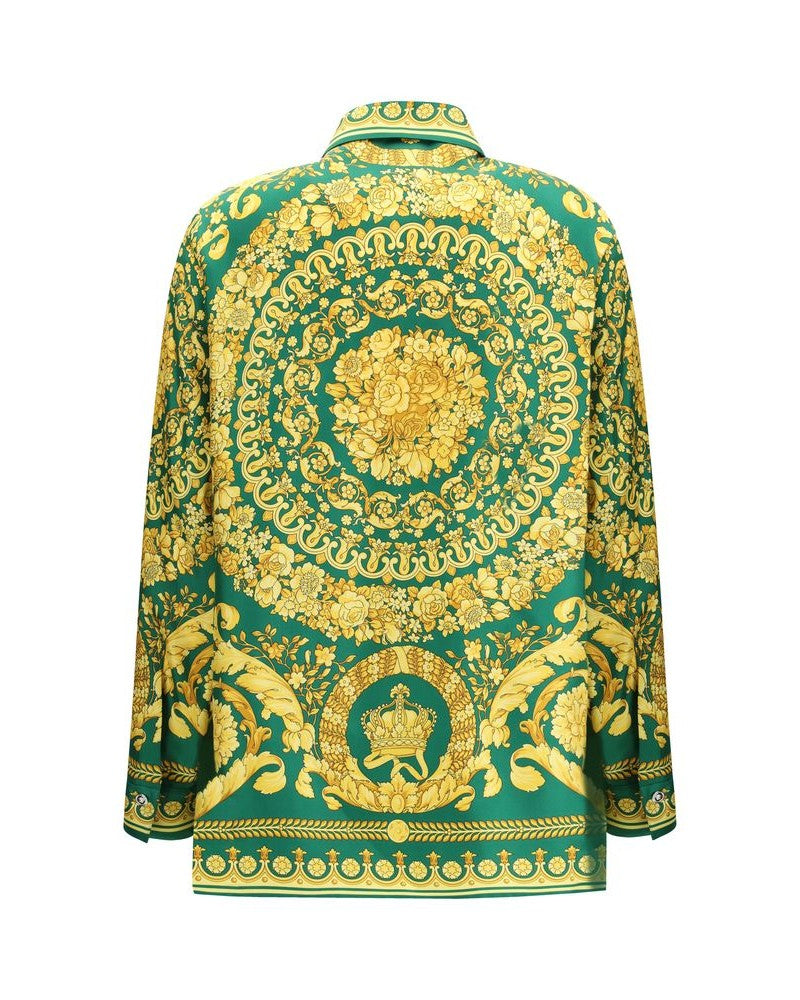 Versace Green Silk Pattern Shirt Shirts