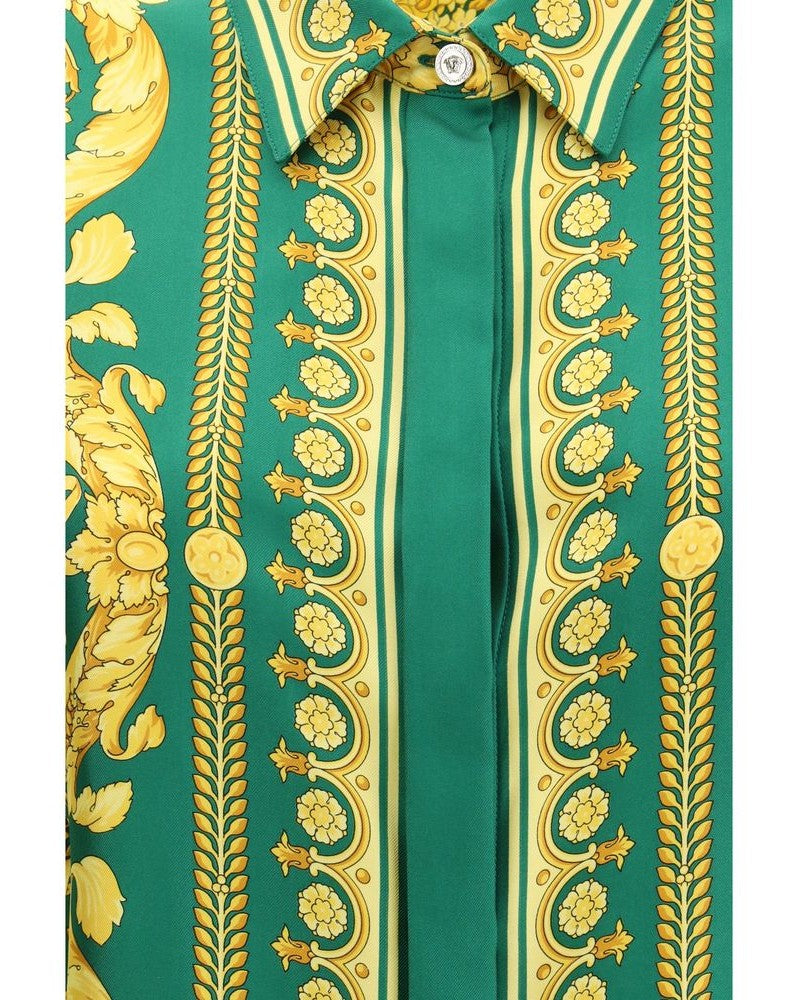 Versace Green Silk Pattern Shirt Shirts