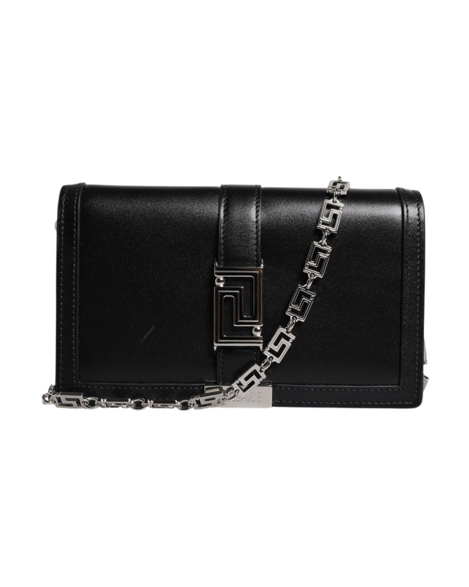 Versace Black Leather Calfskin Chain Strap Shoulder Crossbody Bag Glam Steals