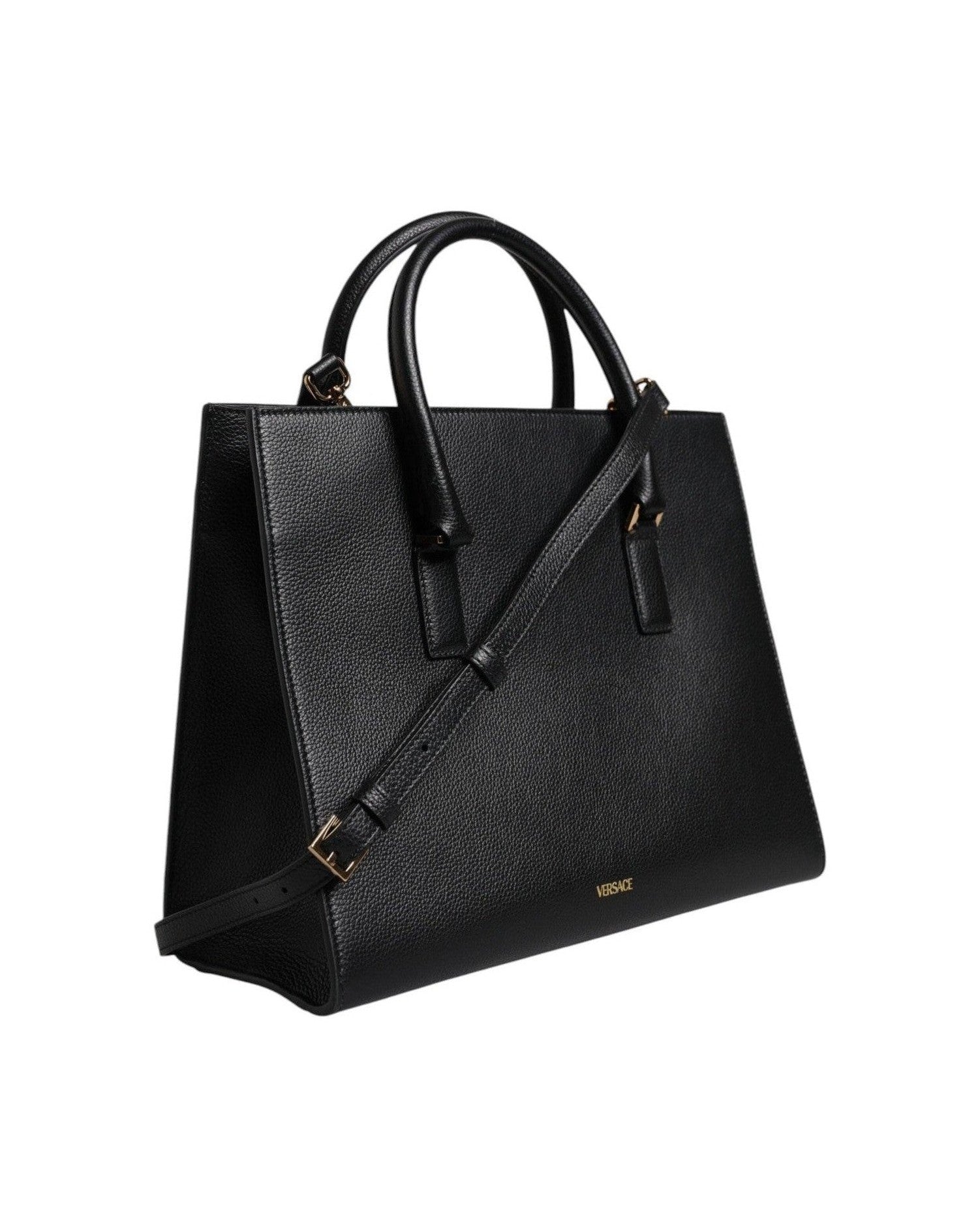 Versace Black Leather Large Top Handle Shoulder Crossbody Bag Glam Steals