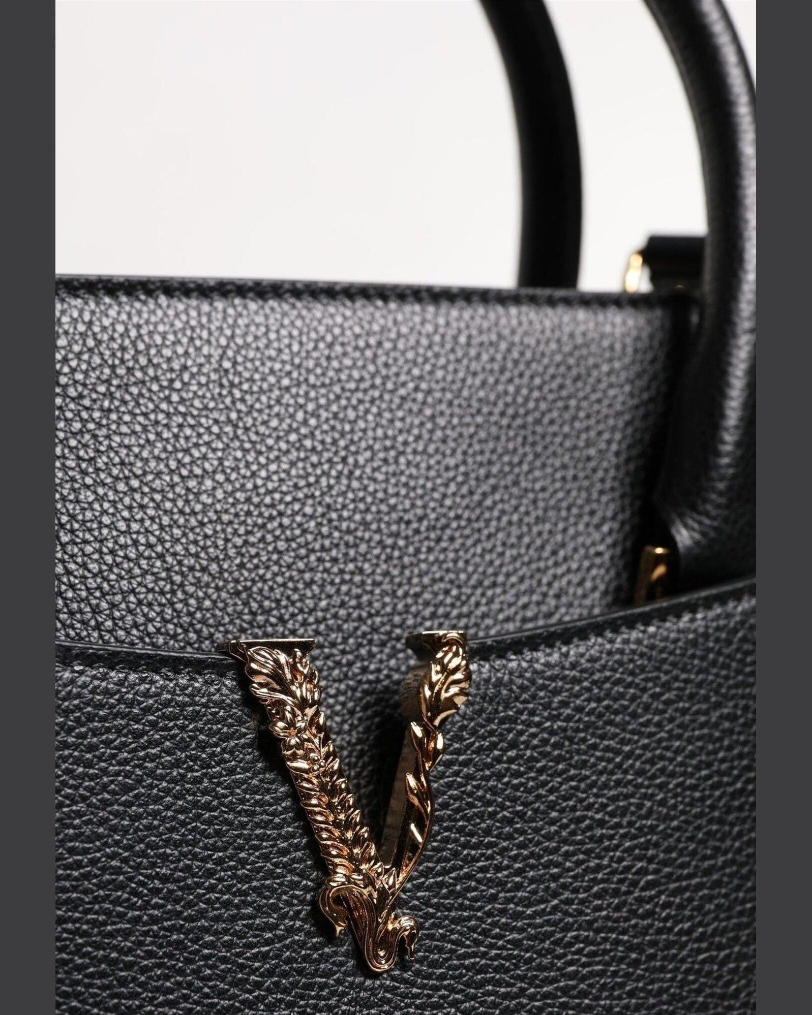 Versace Black Leather Large Top Handle Shoulder Crossbody Bag Glam Steals