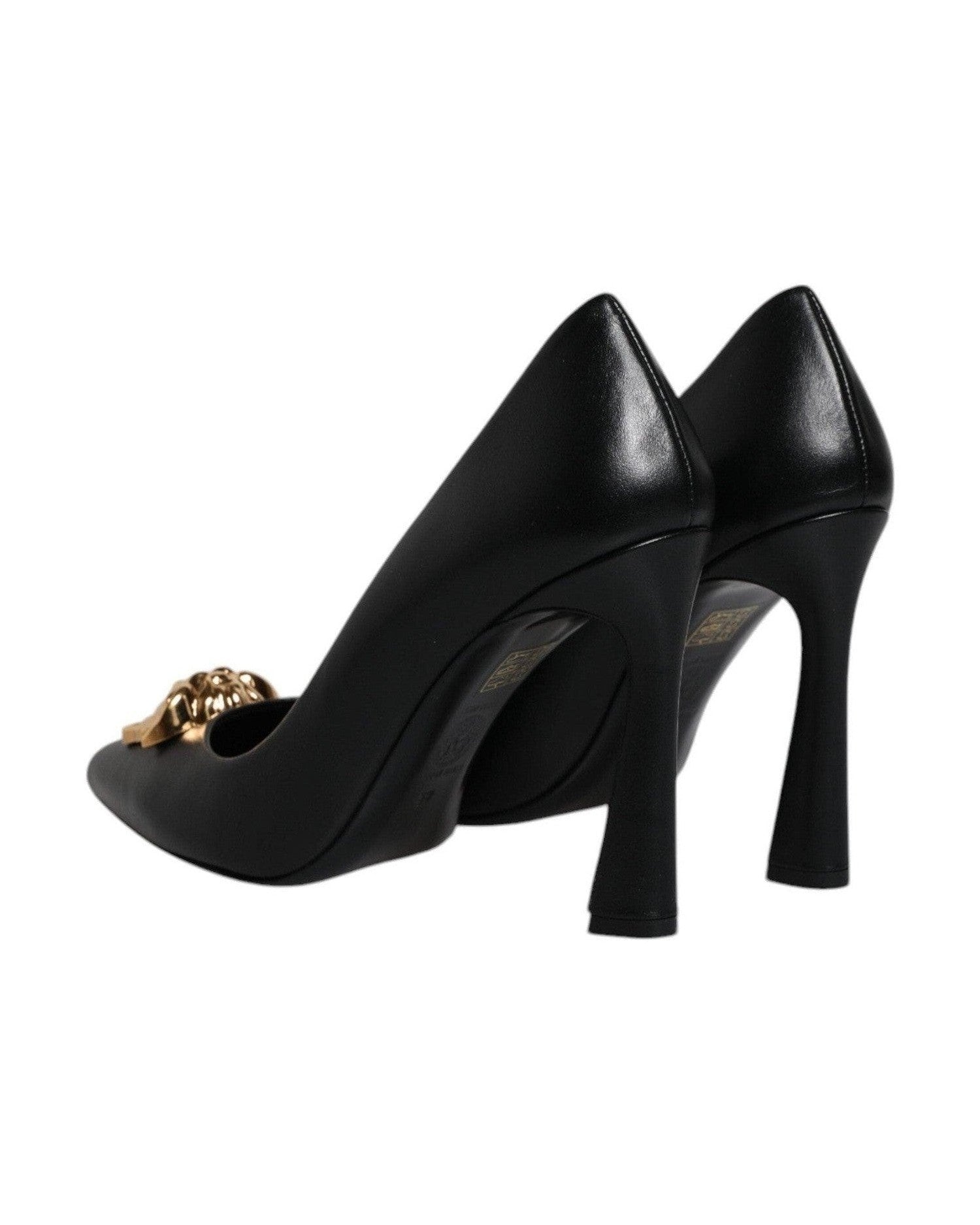 Versace Black Leather Logo Plaque High Heels Pumps Shoes Glam Steals