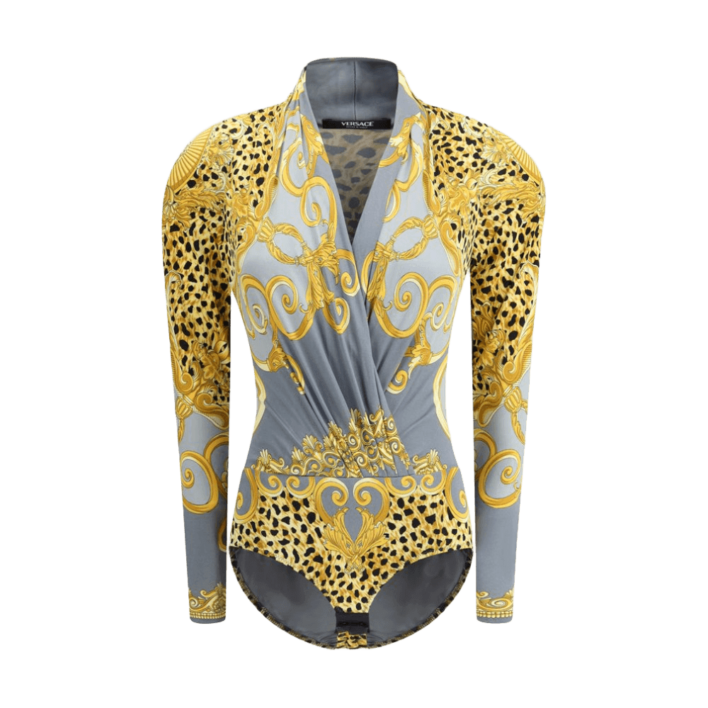 Versace Leopard Draped Bodysuit Glam Steals