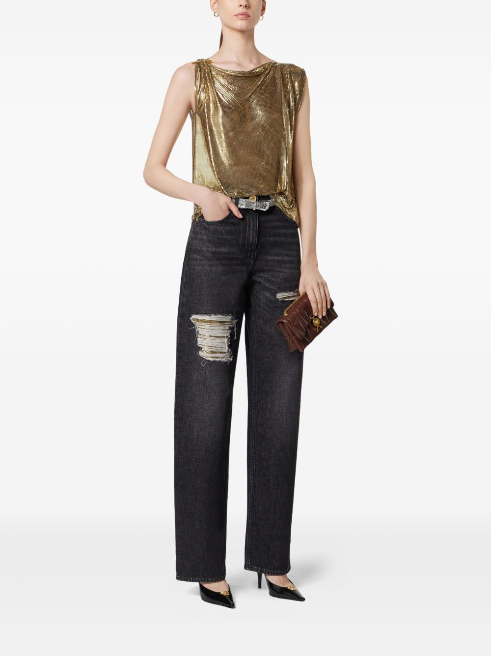 Versace Mesh Metal Regular Fit Jeans Glam Steals