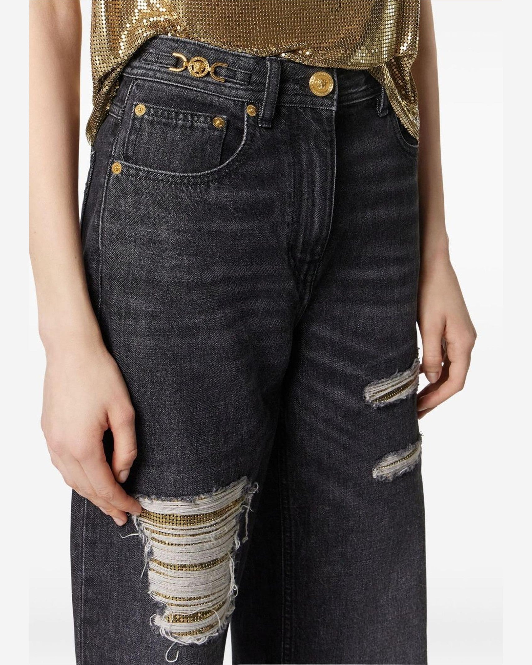 Versace Mesh Metal Regular Fit Jeans Glam Steals