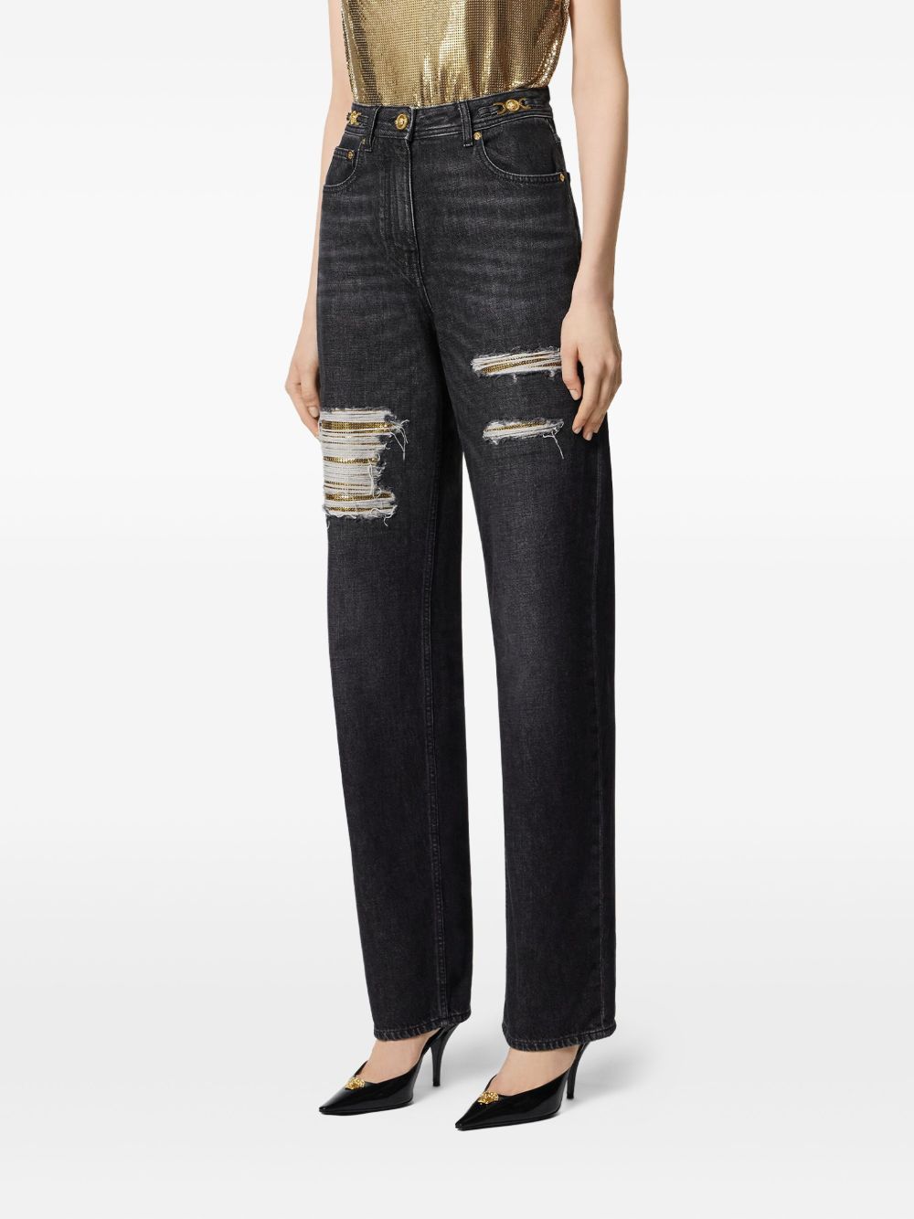Versace Mesh Metal Regular Fit Jeans Glam Steals