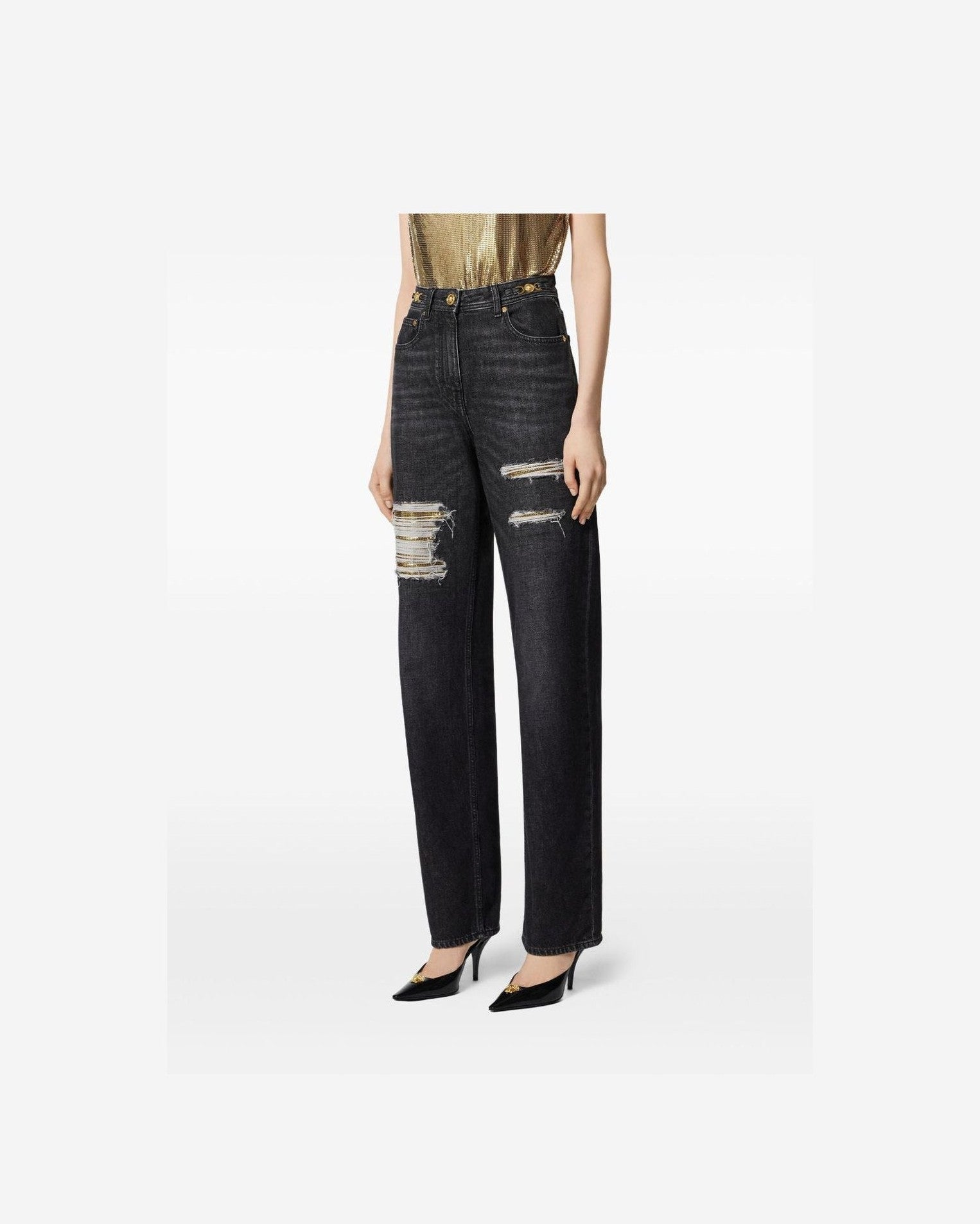 Versace Mesh Metal Regular Fit Jeans Glam Steals