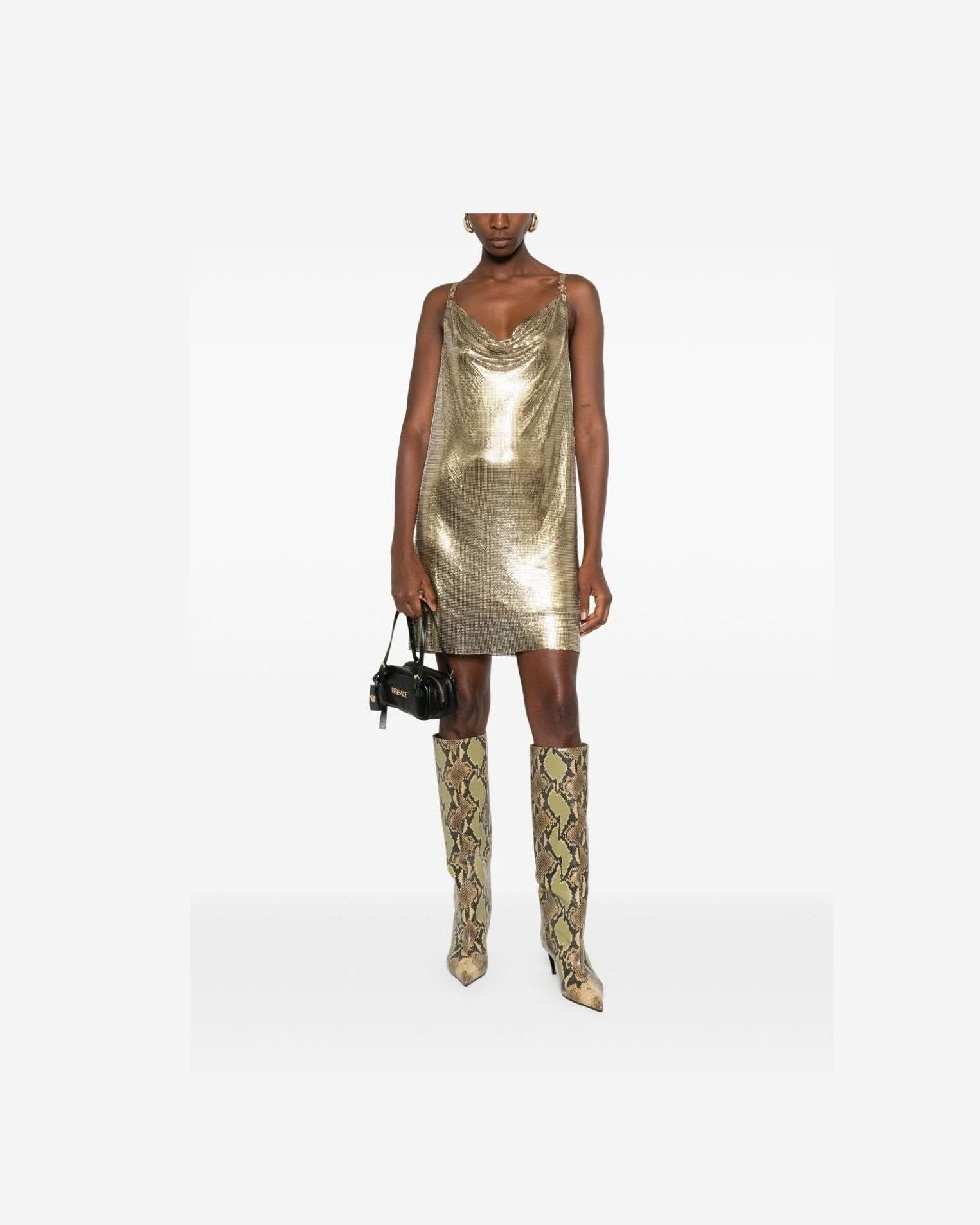 Versace Slip Lined Metallic Mesh Mini Dress Dresses
