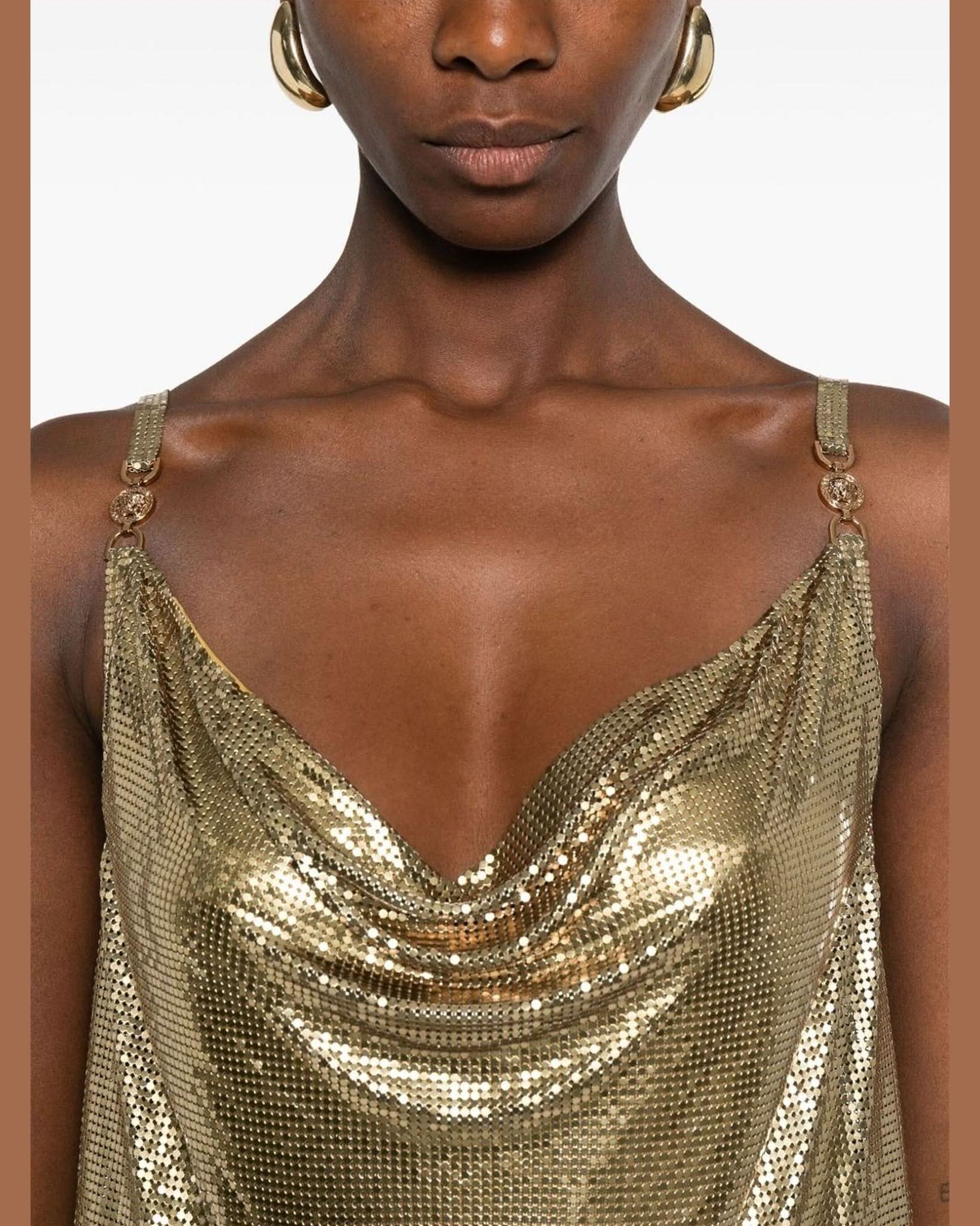 Versace Slip Lined Metallic Mesh Mini Dress Dresses