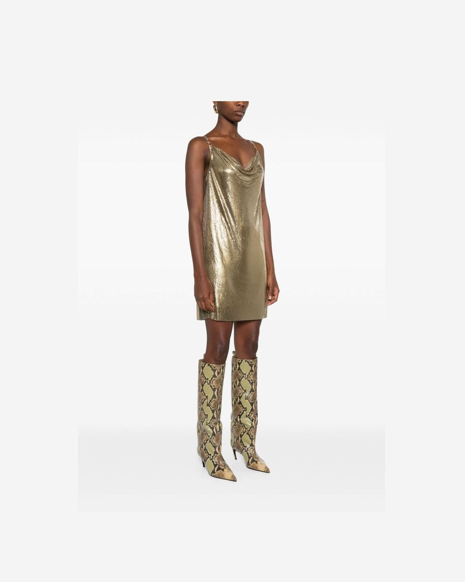 Versace Slip Lined Metallic Mesh Mini Dress Dresses