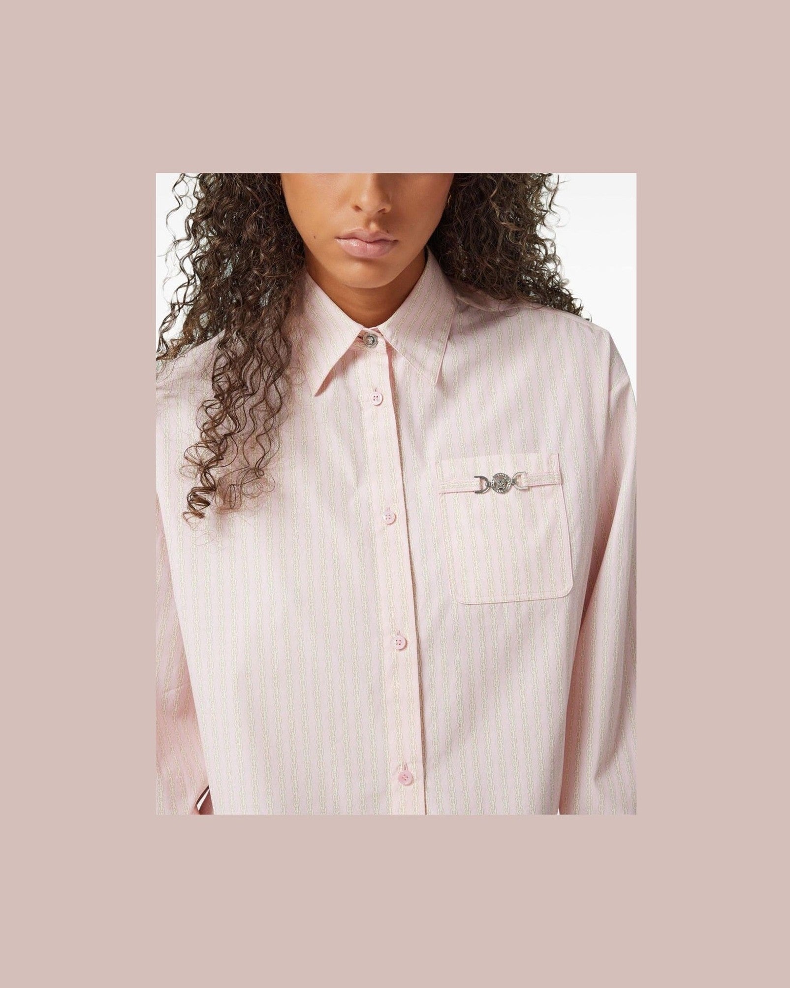 Versace Pinstripe Chain Boxy Short Shirt Glam Steals