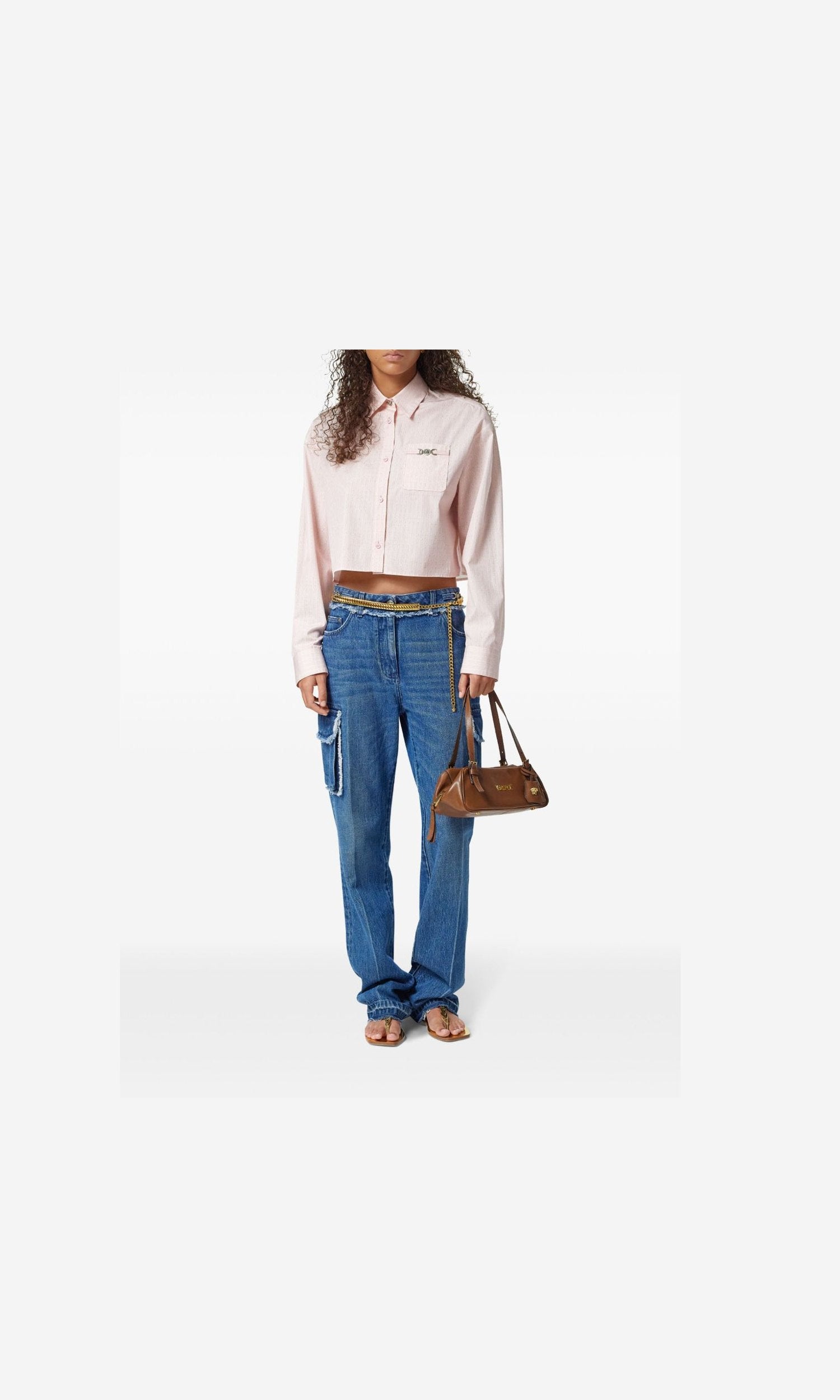 Versace Pinstripe Chain Boxy Short Shirt Glam Steals
