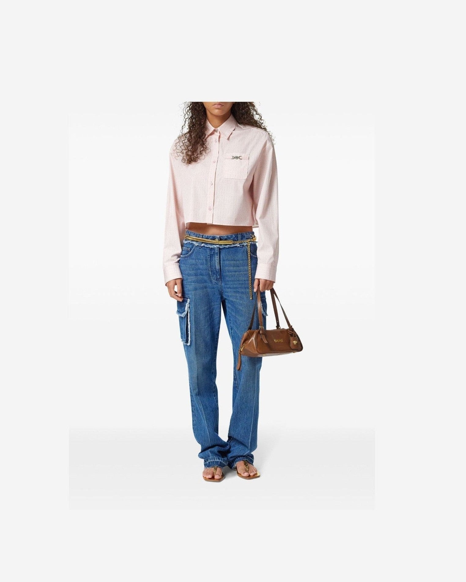 Versace Pinstripe Chain Boxy Short Shirt Glam Steals