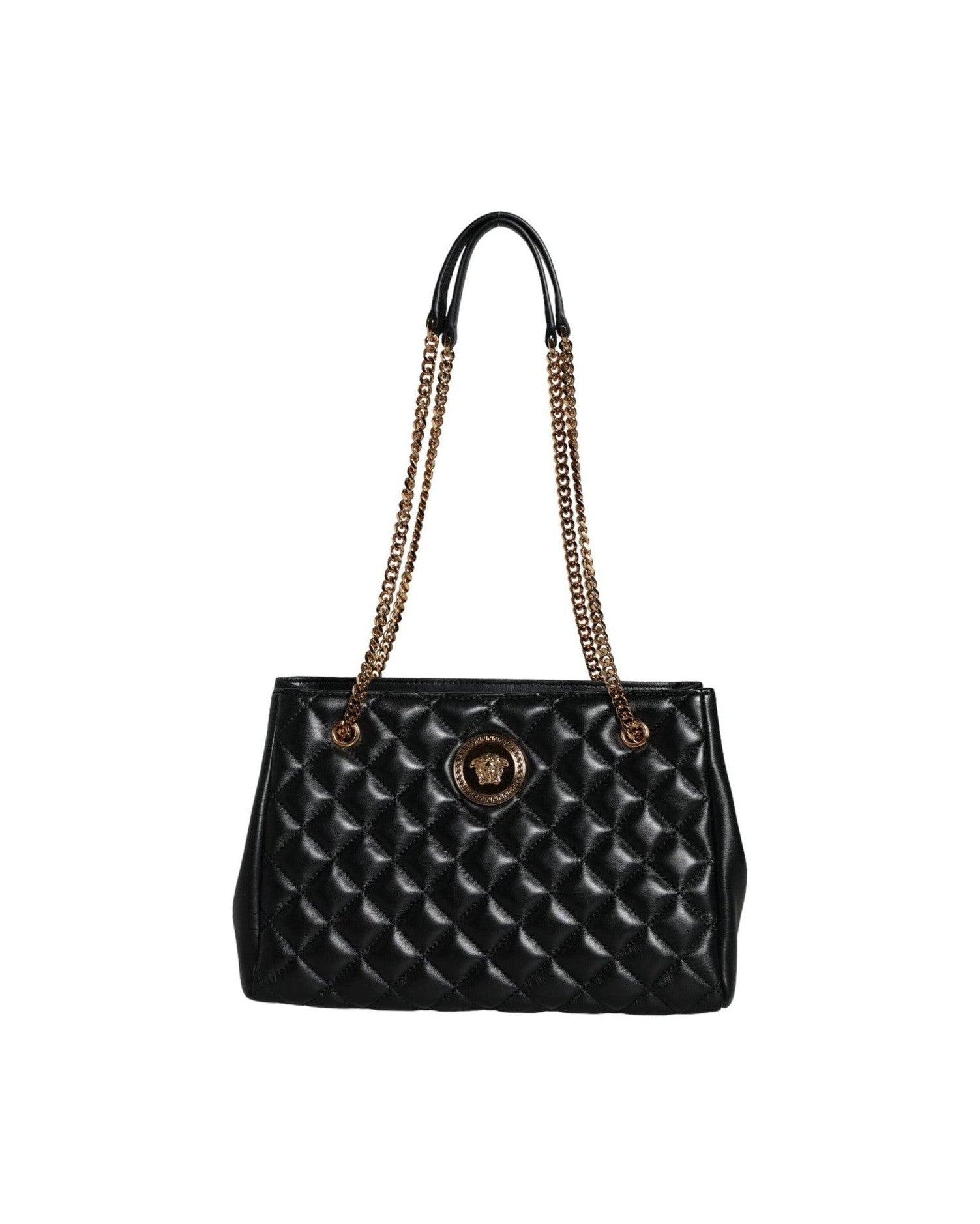 Versace Quilted Nappa Leather Shoulder Chain Strap Black Bag Glam Steals