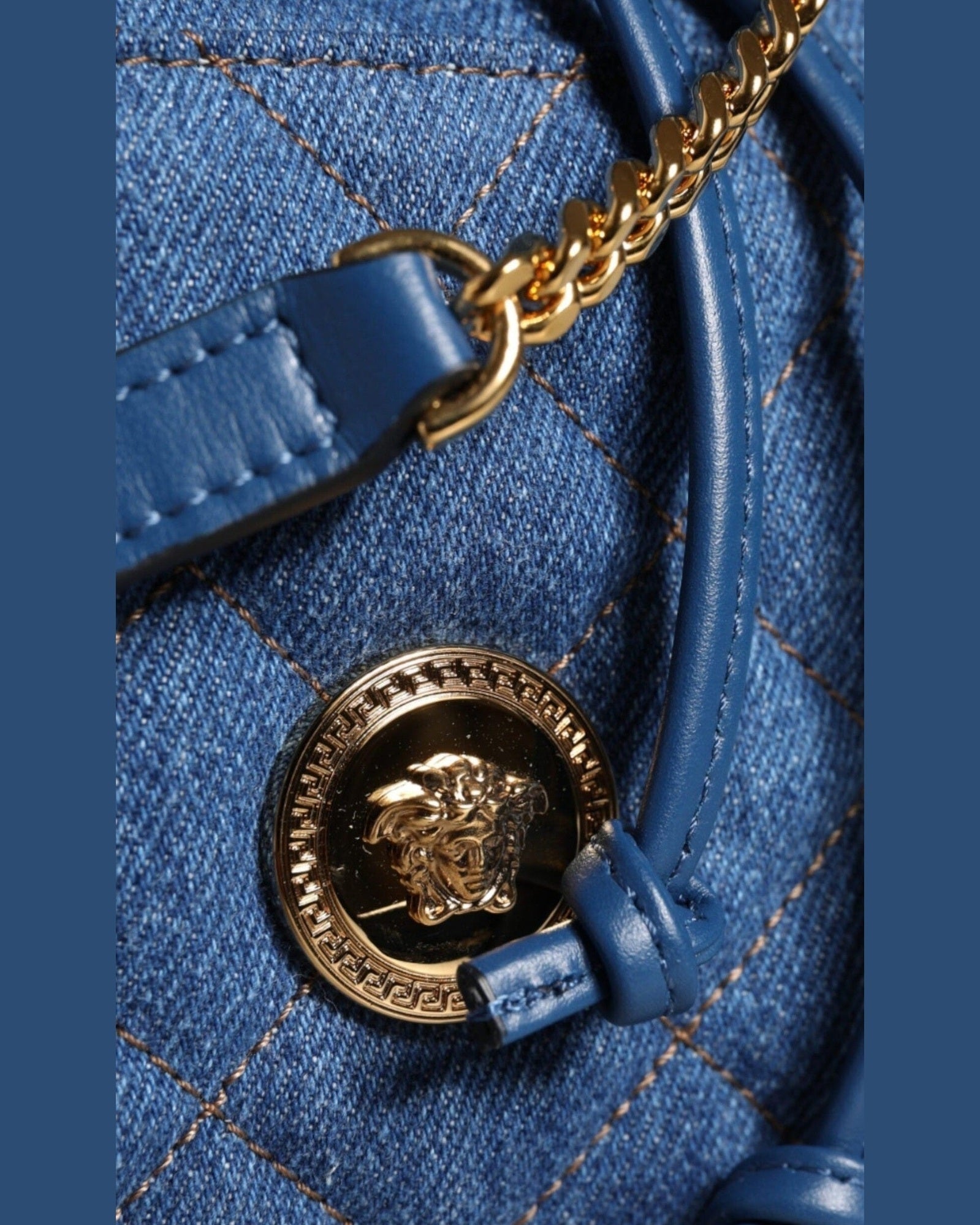 Versace Quilted Denim Leather Crossbody Shoulder Blue Bag Glam Steals