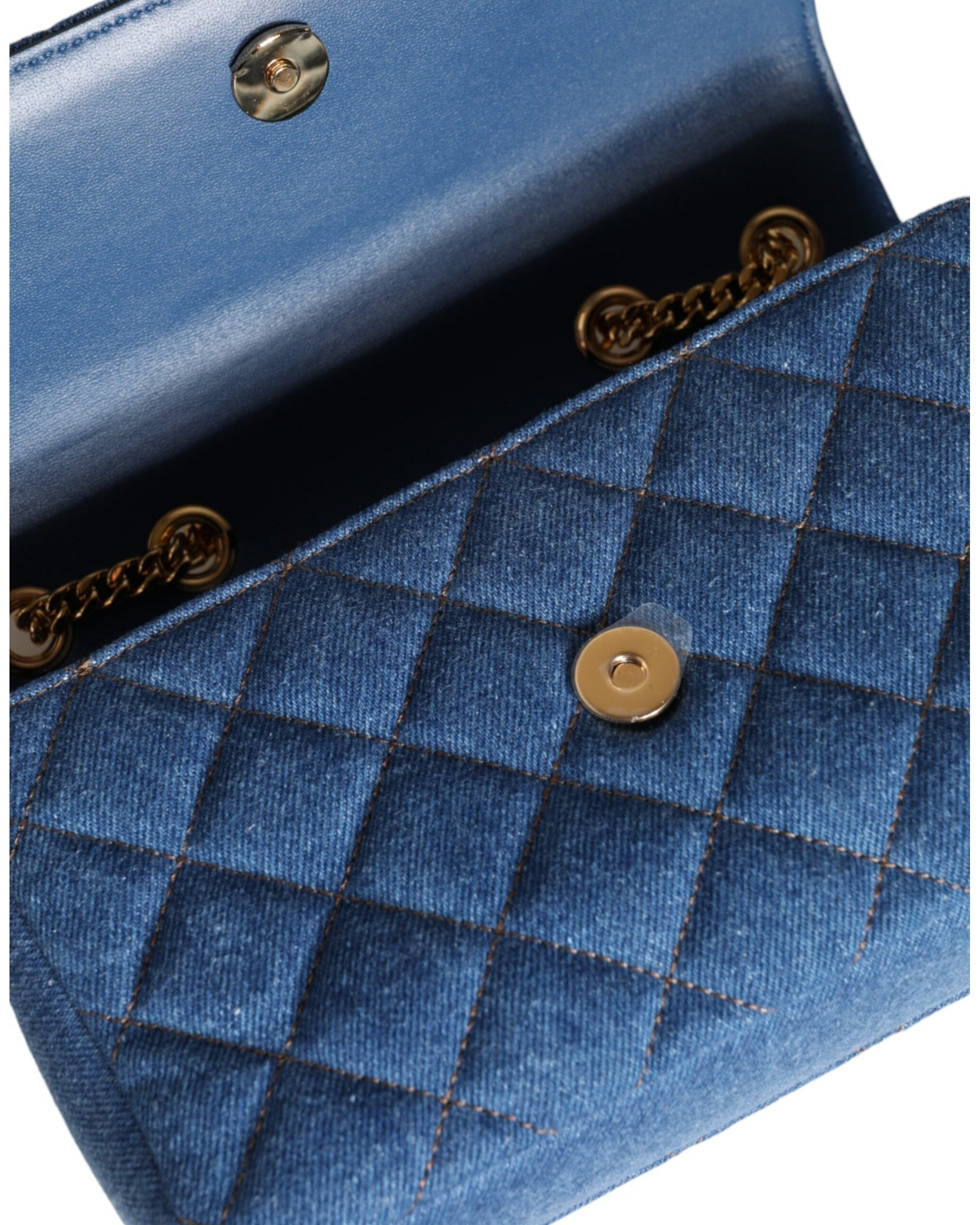 Versace Quilted Denim Leather Crossbody Shoulder Blue Bag Glam Steals
