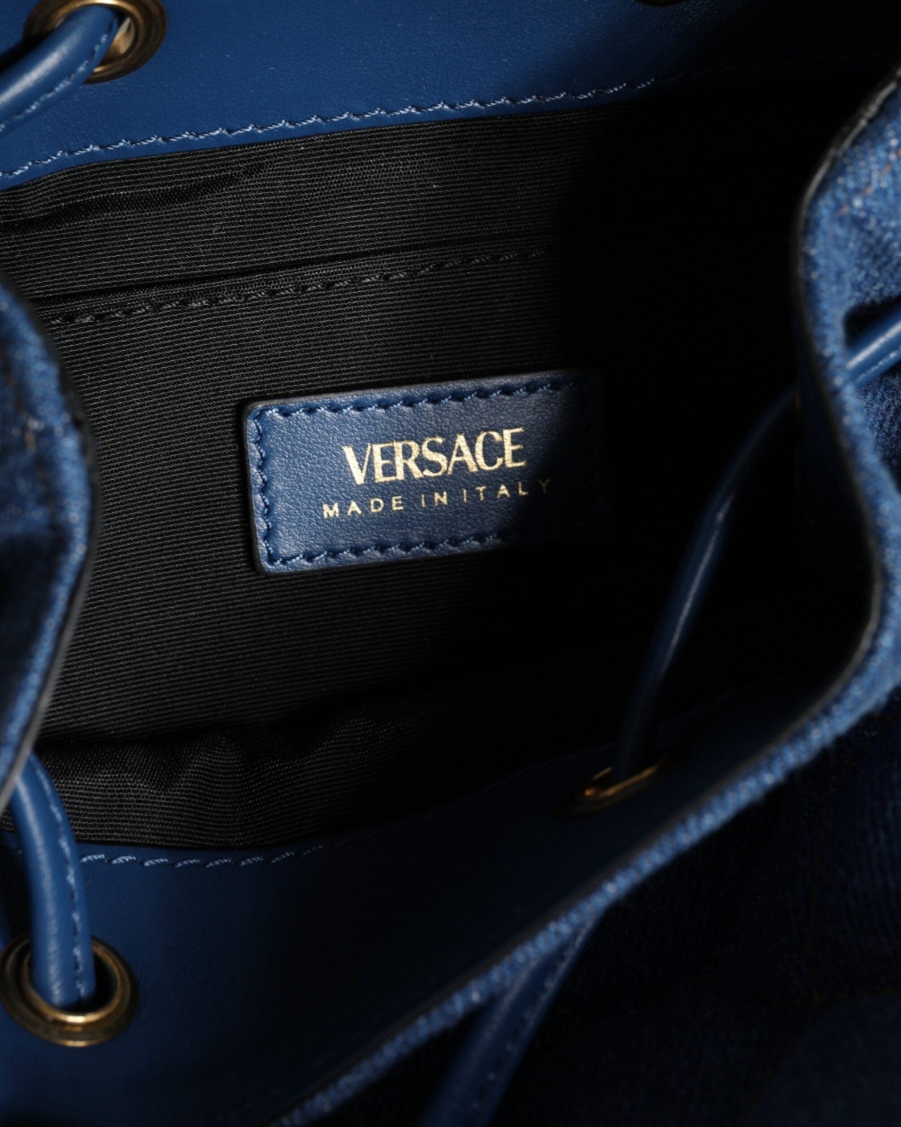 Versace Quilted Denim Leather Crossbody Shoulder Blue Bag Glam Steals