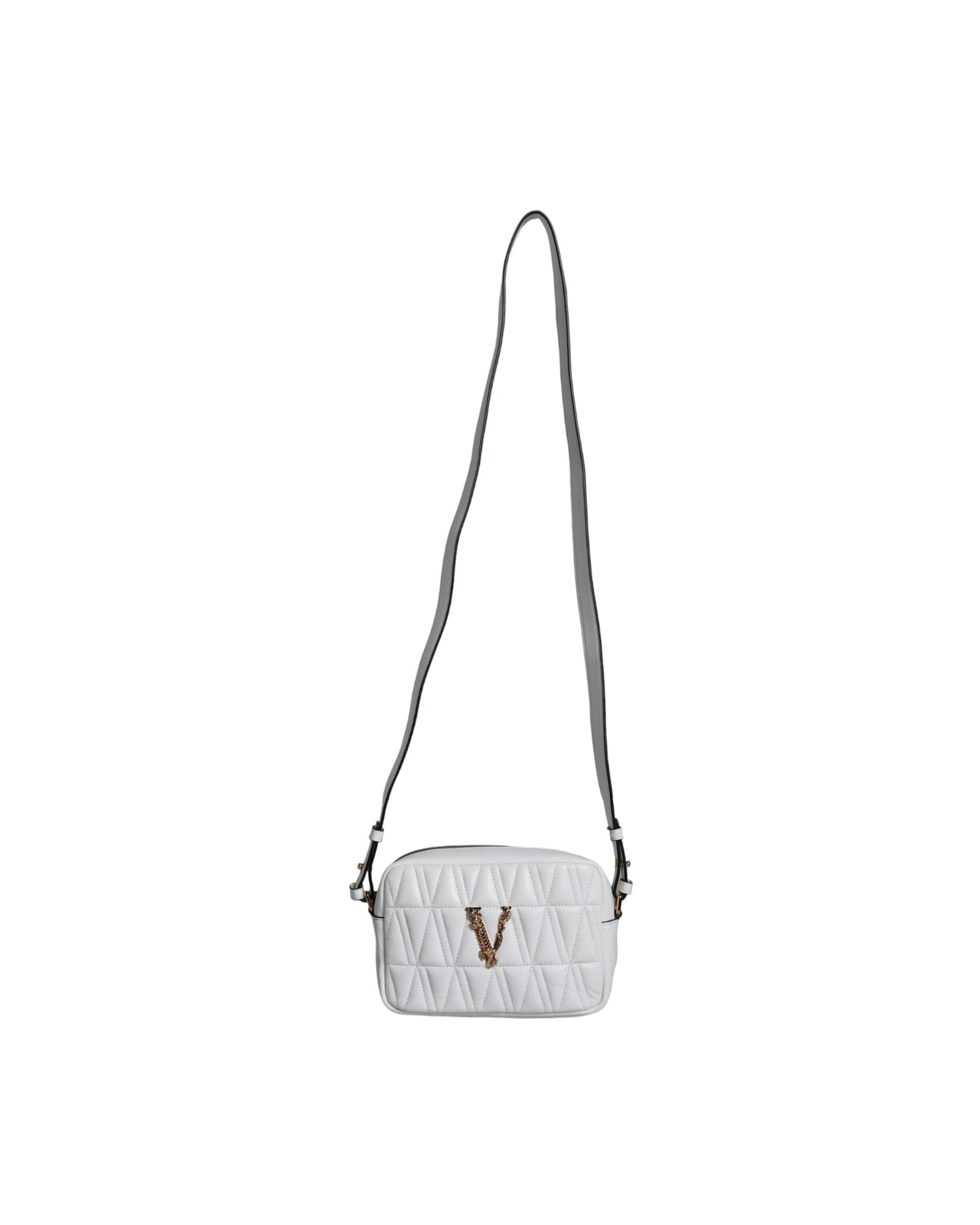 Versace Quilted Nappa Leather Crossbody Shoulder White Bag Glam Steals