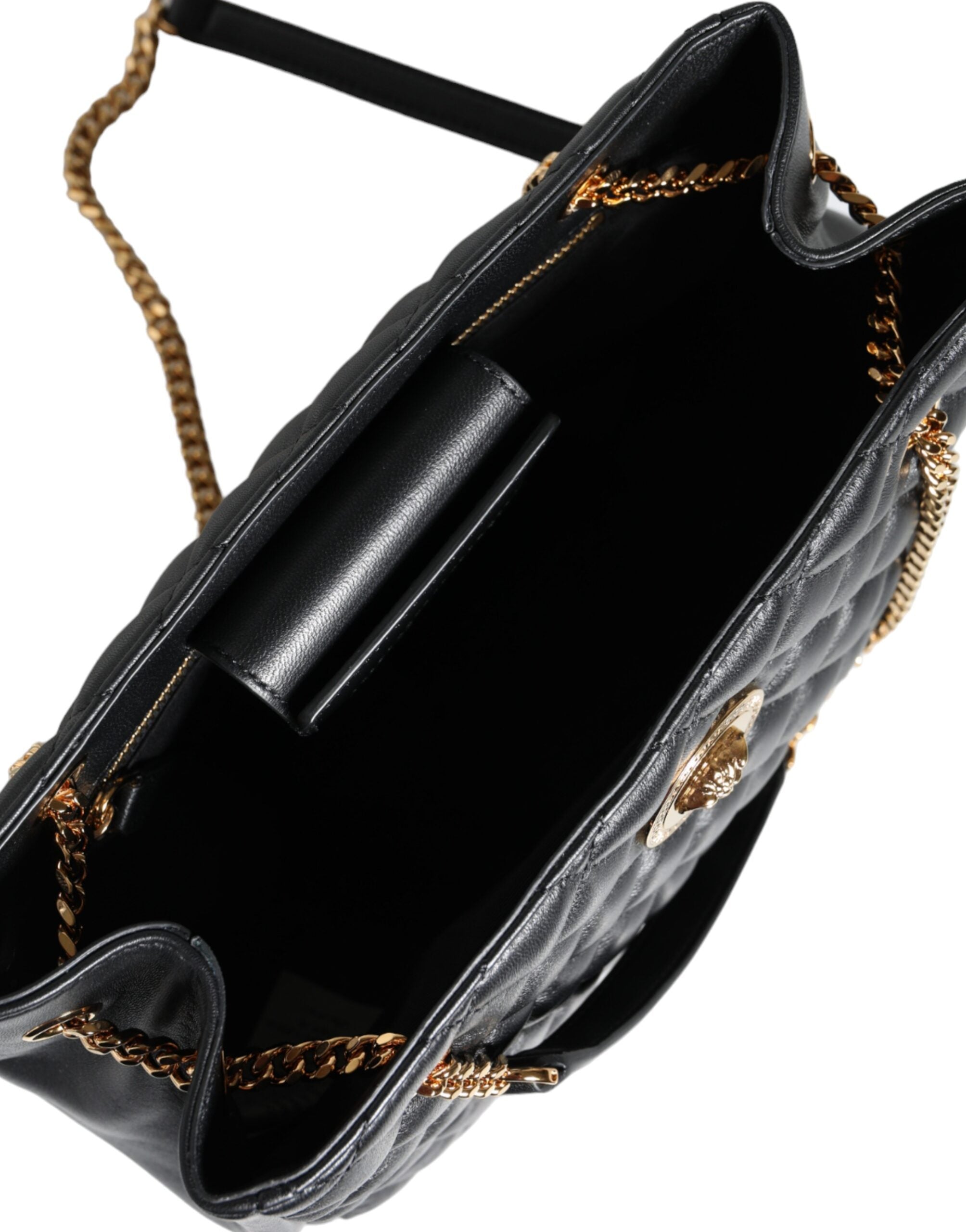 Versace Quilted Nappa Leather Shoulder Chain Strap Black Bag Glam Steals