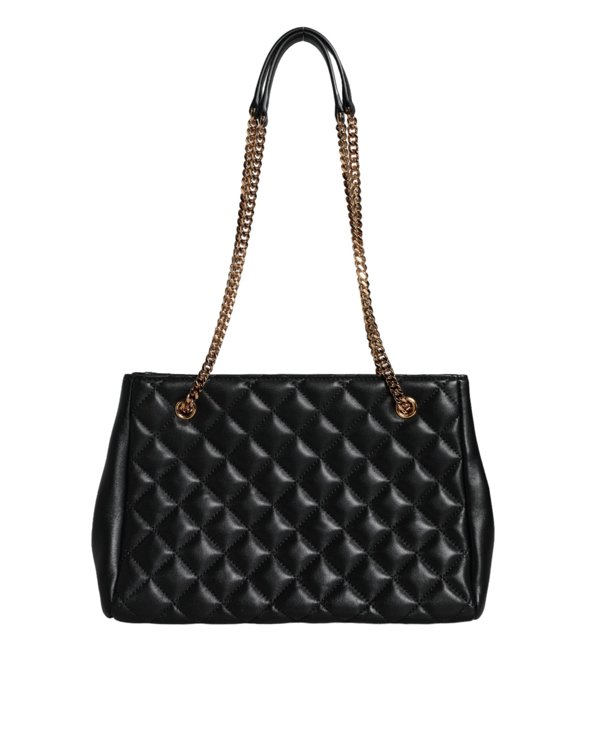 Versace Quilted Nappa Leather Shoulder Chain Strap Black Bag Glam Steals